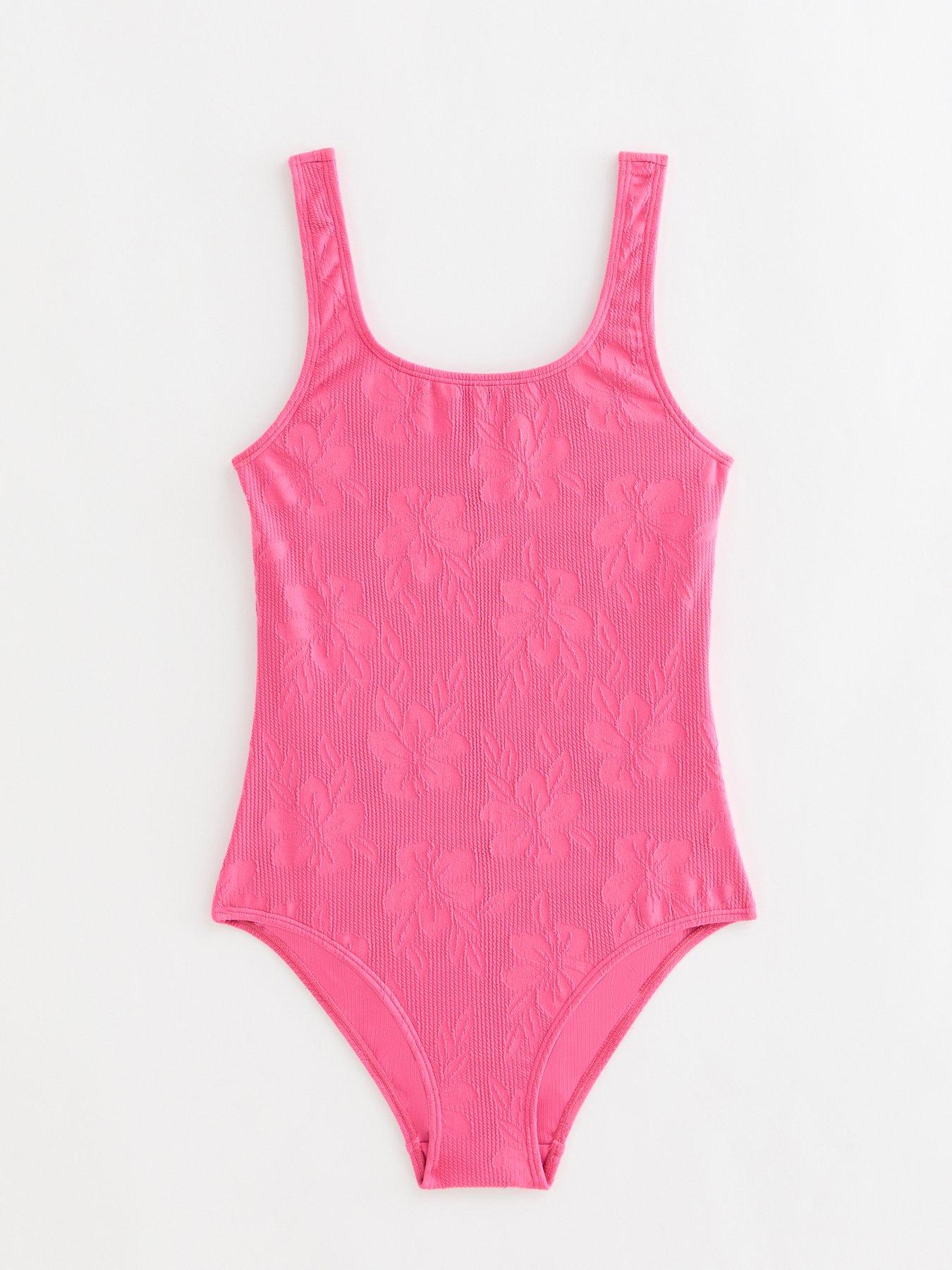 New Look 915 Girls Pink Hibiscus Jacquard Swimsuit