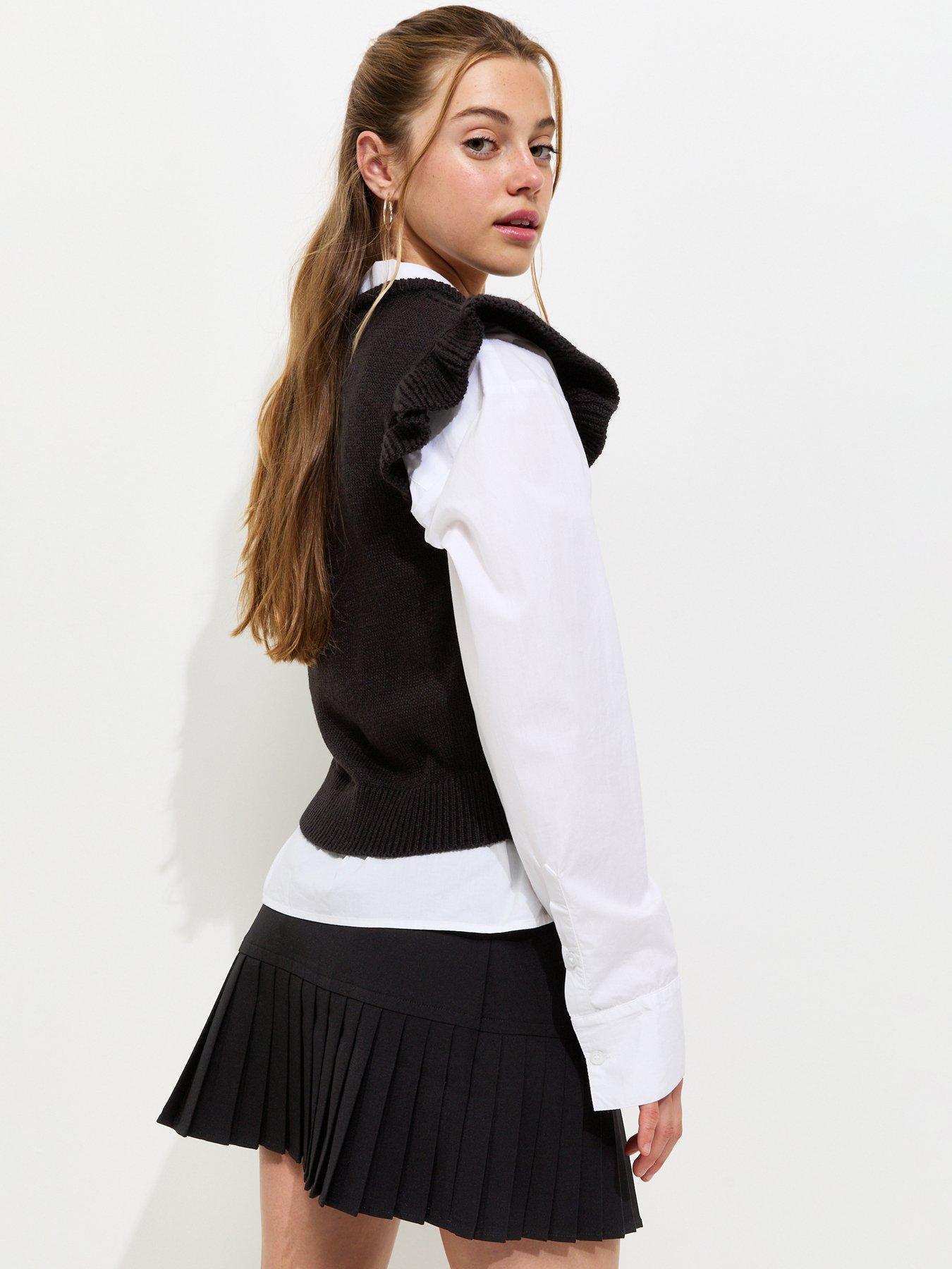 Image 2 of 5 of New Look 915 Girls Knitted Frill Sleeve Vest Top - Black