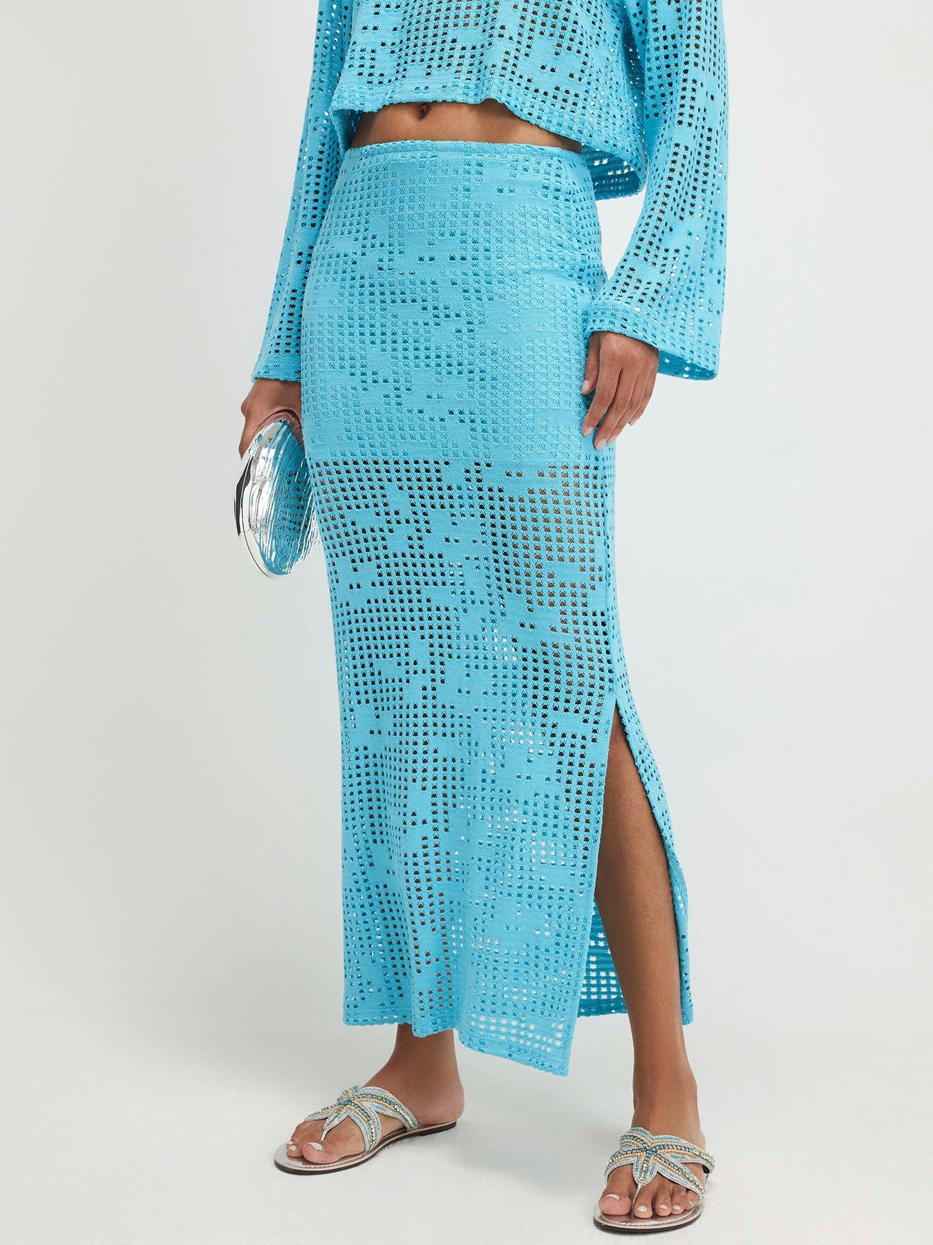 River Island Floral Crochet Maxi Co-Ord Skirt - Turquoise Blue