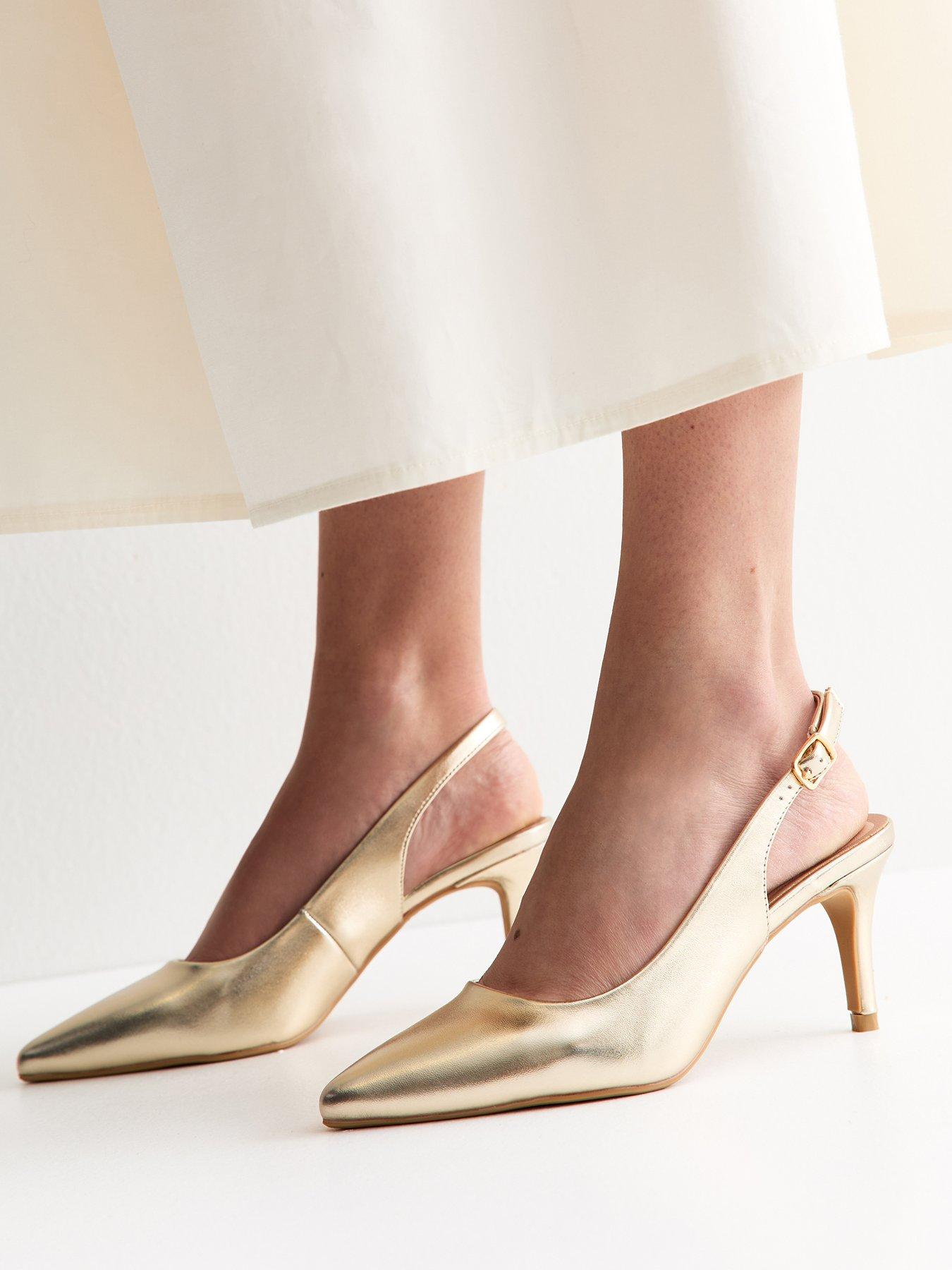 New Look Faux Leather Slingback Stiletto Court Shoes - Gold