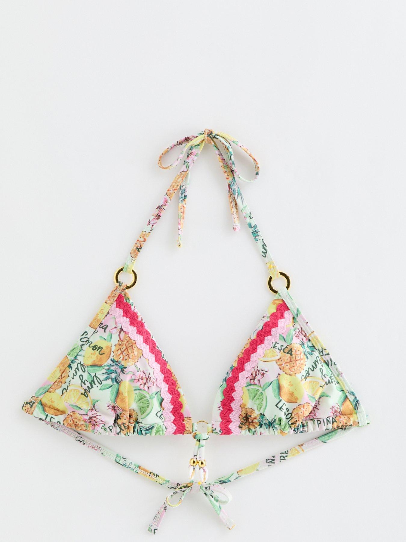 Image 5 of 5 of New Look Tropical Fruit Triangle Bikini Top - Yellow