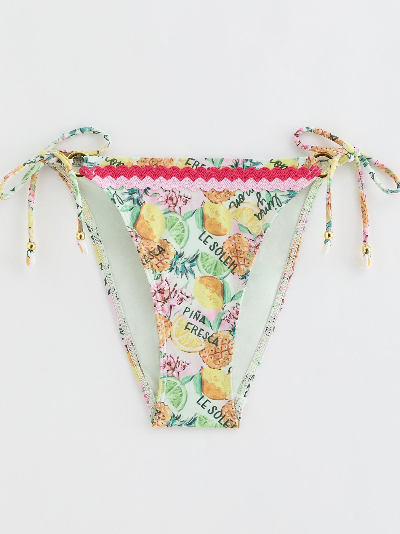 Image 6 of 6 of New Look Tropical Fruit Side Tie Bikini Briefs - Yellow