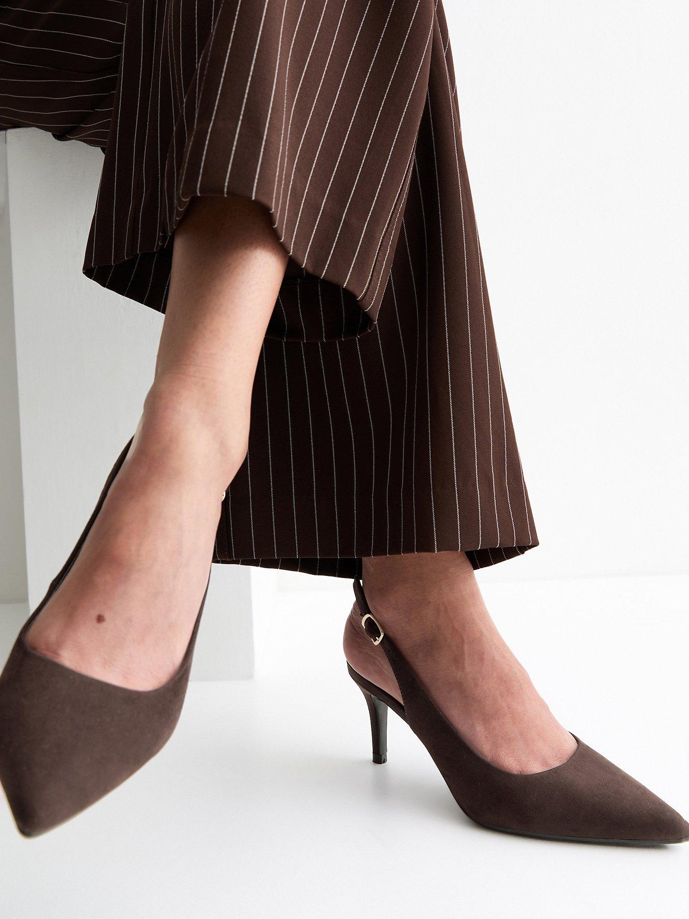 New Look Faux Suede Slingback Pumps - Dark Brown