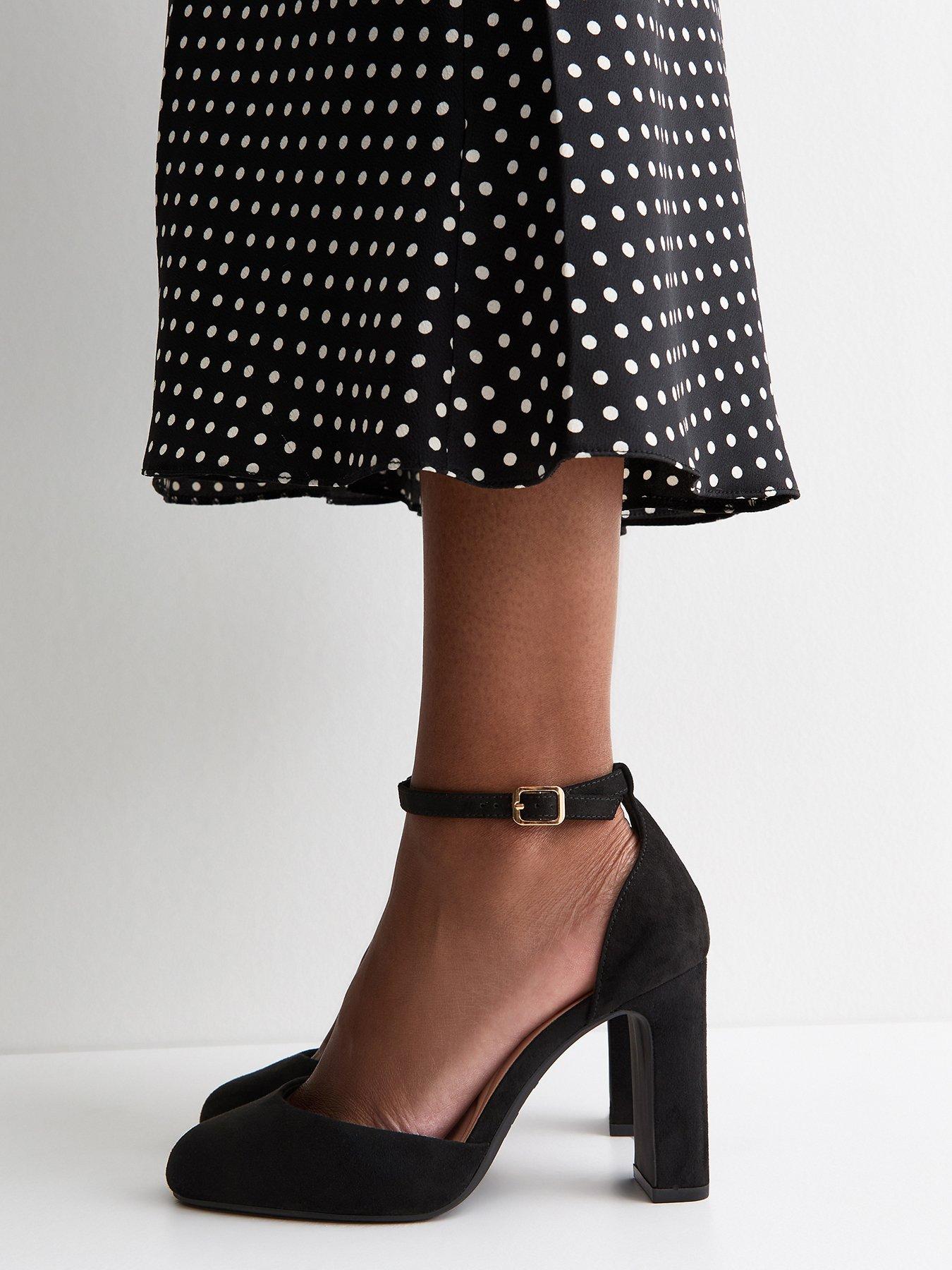 New Look Wide Fit Faux Suede Mary Jane Heels - Black