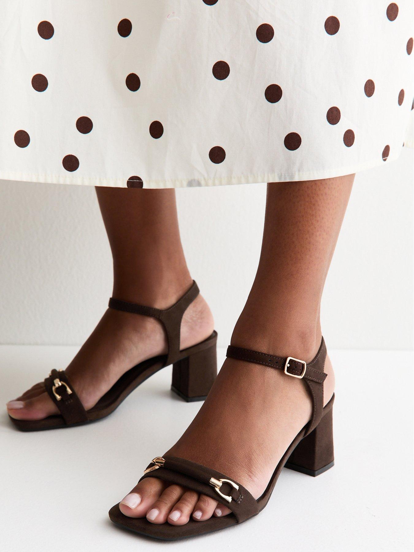 New Look Faux Suede Block Heel Sandals - Dark Brown