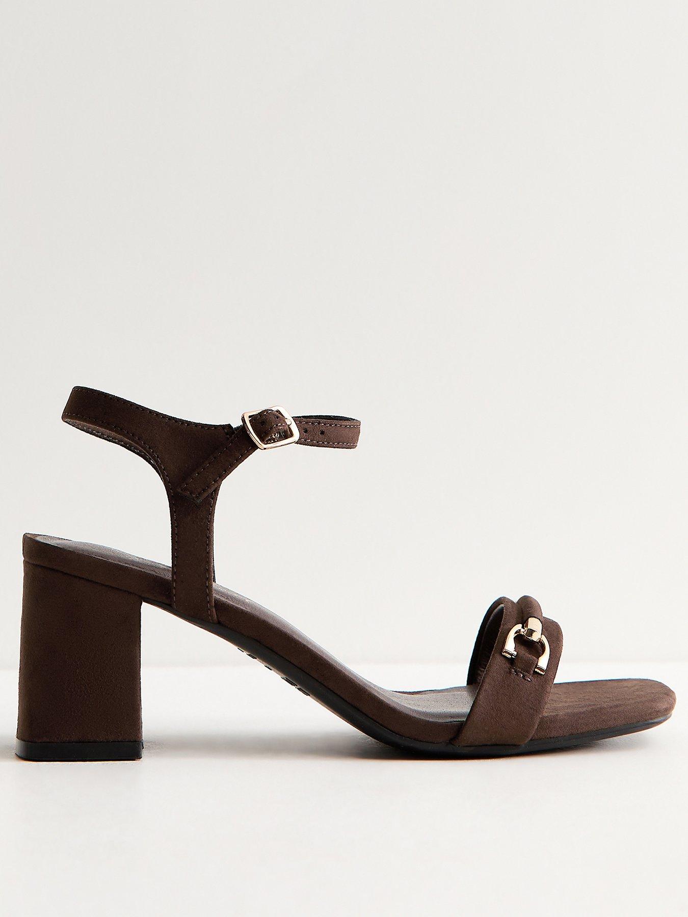 Image 2 of 3 of New Look Faux Suede Block Heel Sandals - Dark Brown