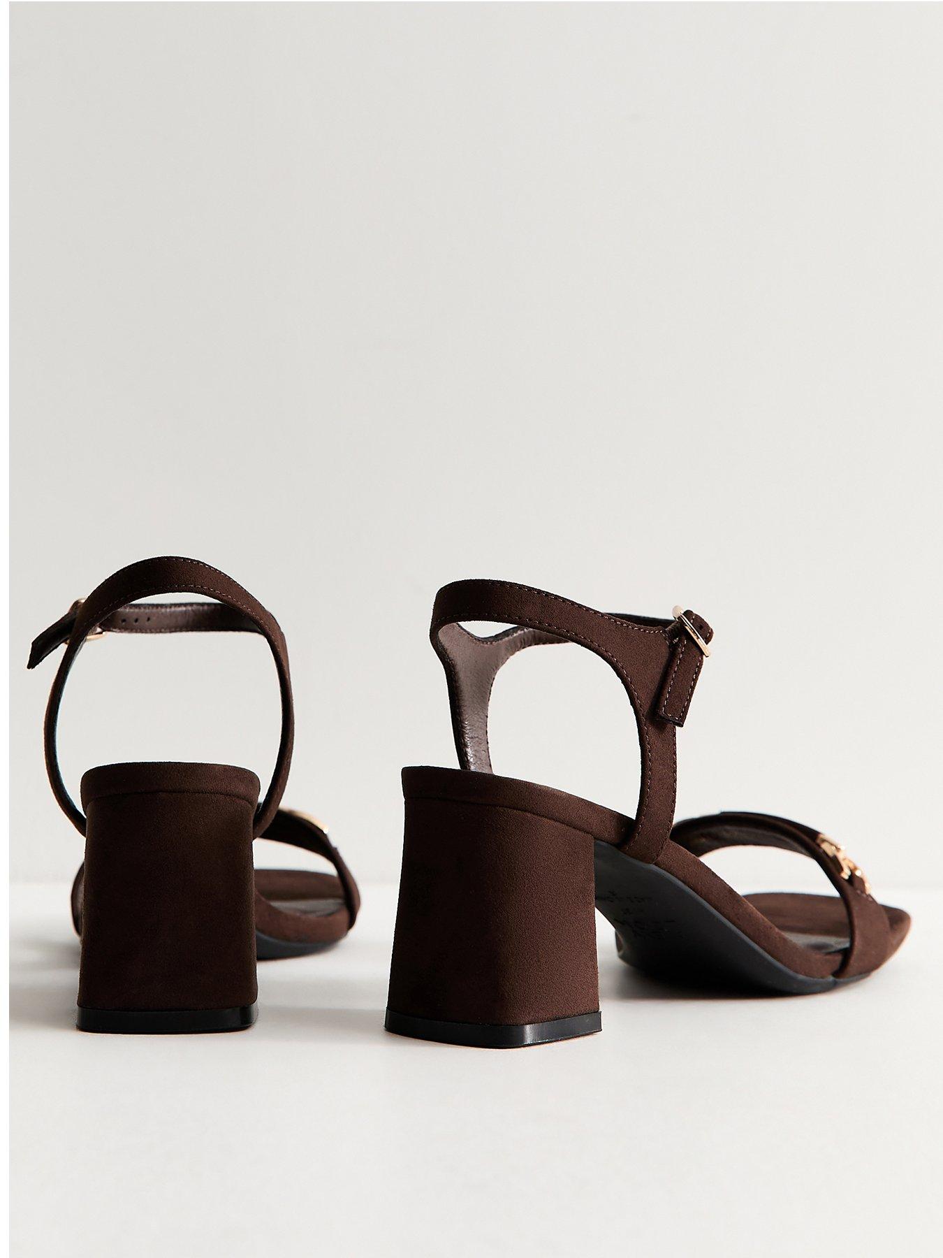 Image 3 of 3 of New Look Faux Suede Block Heel Sandals - Dark Brown
