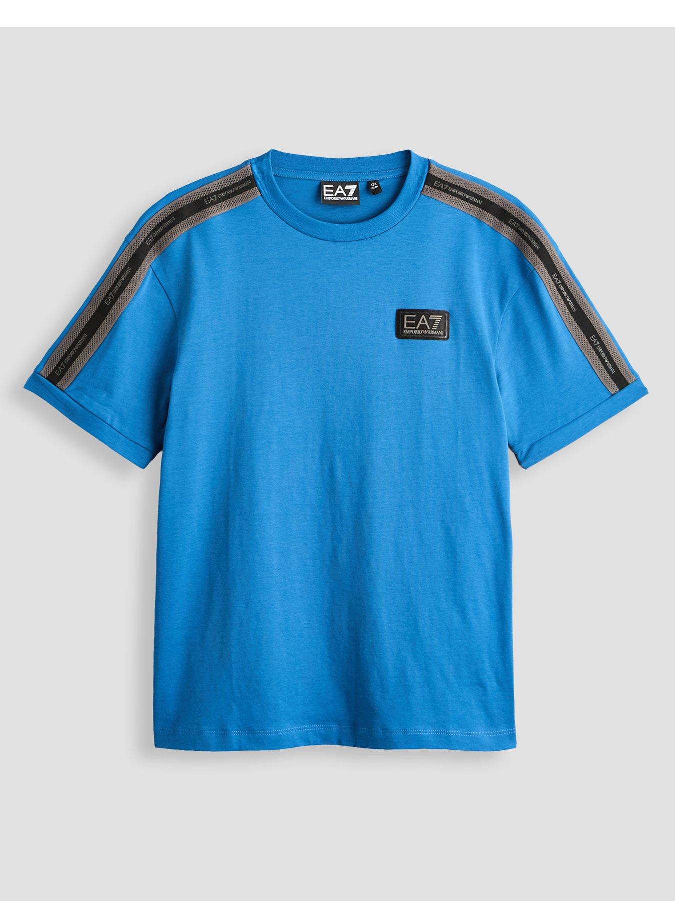 EA7 Emporio Armani Boys Train Logo Series Tape Short Sleeve T-Shirt - Blue