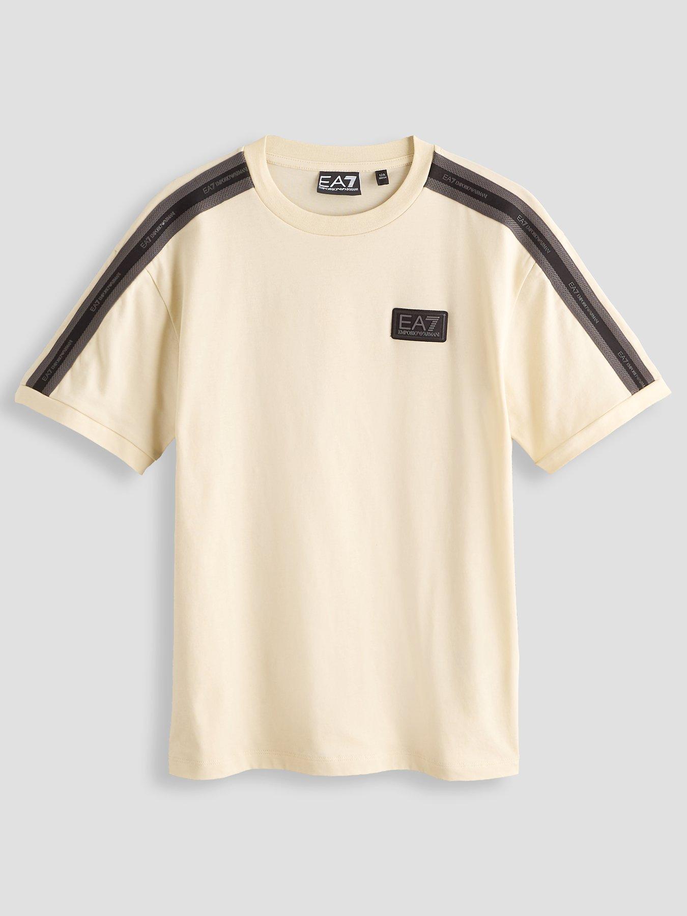 EA7 Emporio Armani Boys Train Logo Series Tape Short Sleeve T-Shirt - Cream