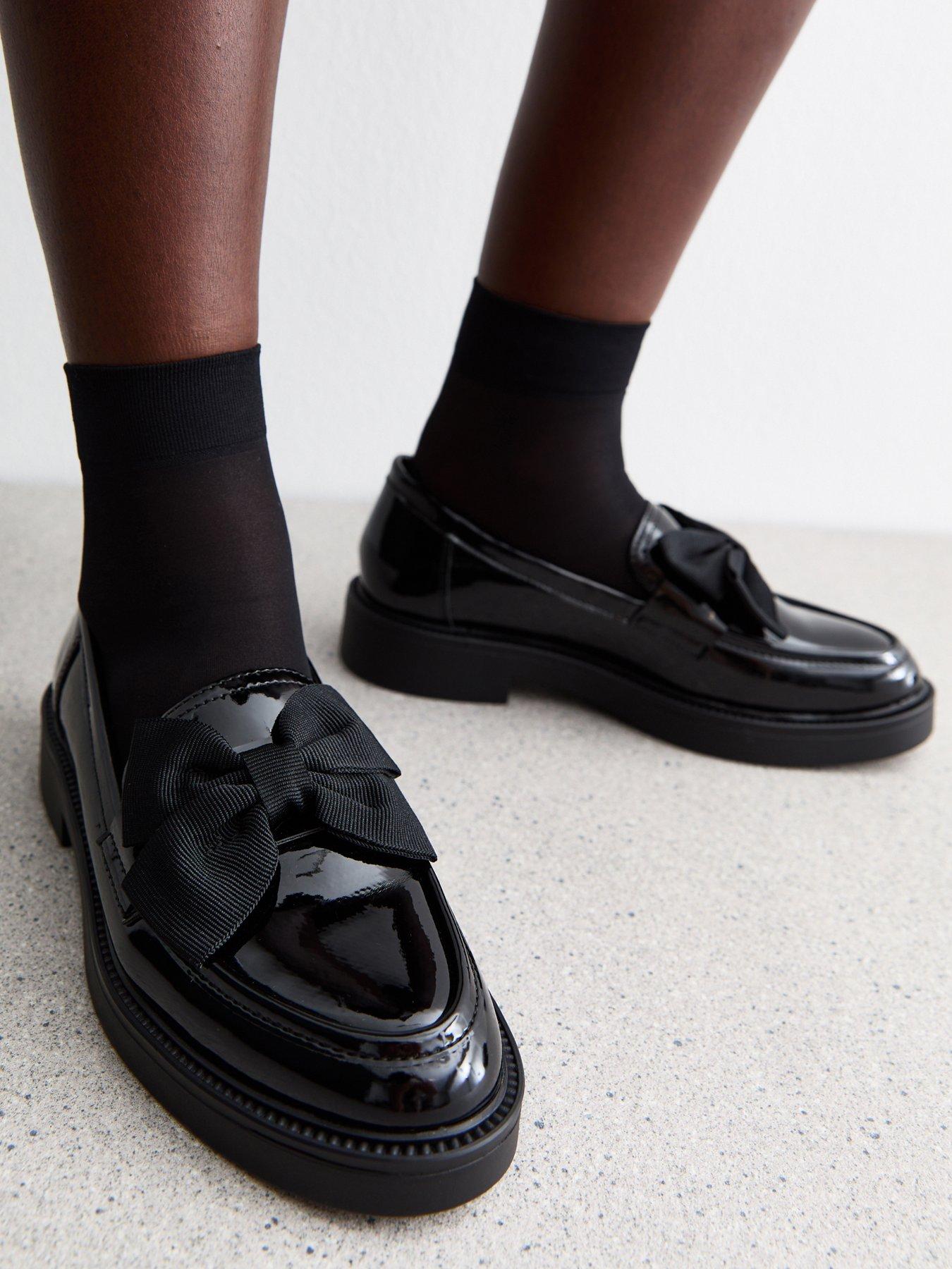 New Look Patent Bow Loafers - Black