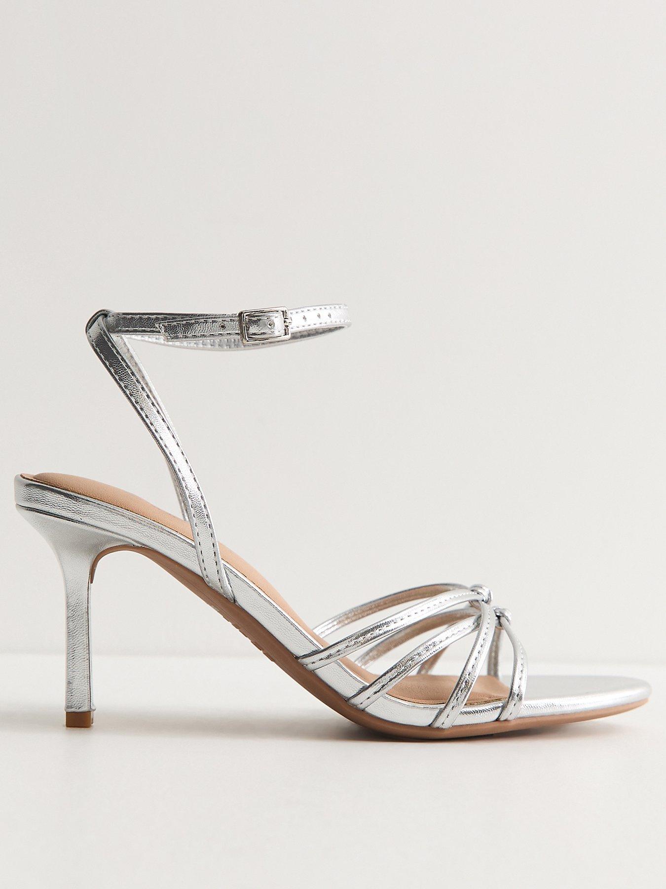 New Look Faux Leather Knot Strappy Stiletto Sandals - Silver