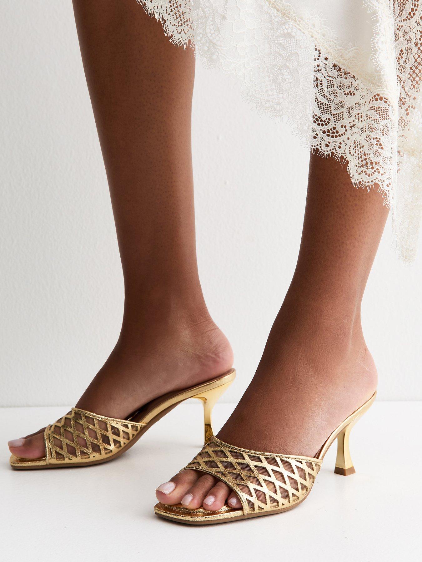 New Look Faux Leather Mesh Lattice Stiletto Mules - Gold