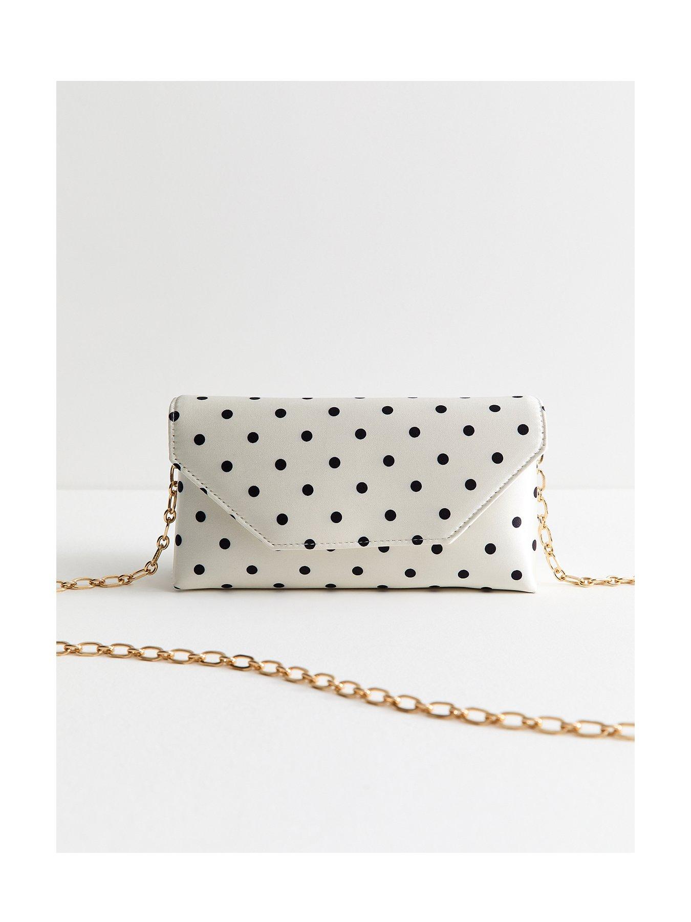 New Look Polka Dot Envelope Clutch Bag - Black