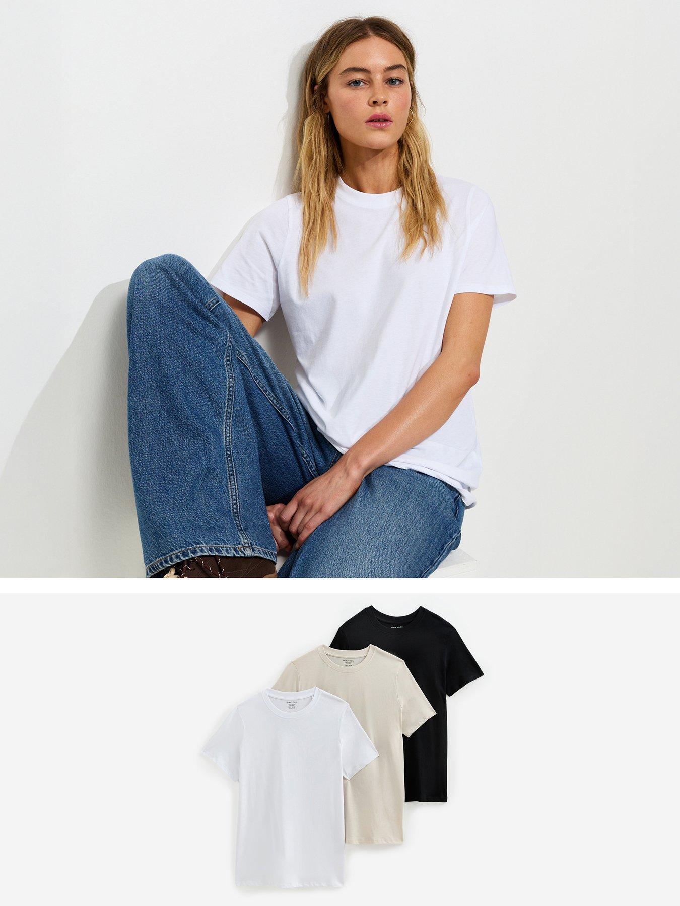 New Look Cotton Pack Of Three Relaxed Fit T-Shirts - Multi