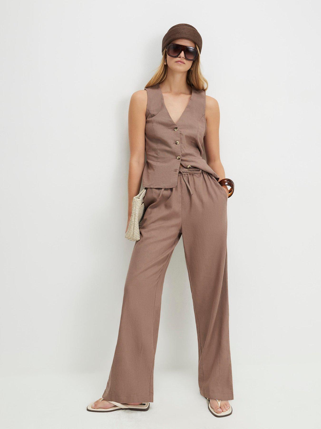 Image 1 of 5 of River Island Epp Linen Tapered Co-Ord Trousers - Beige