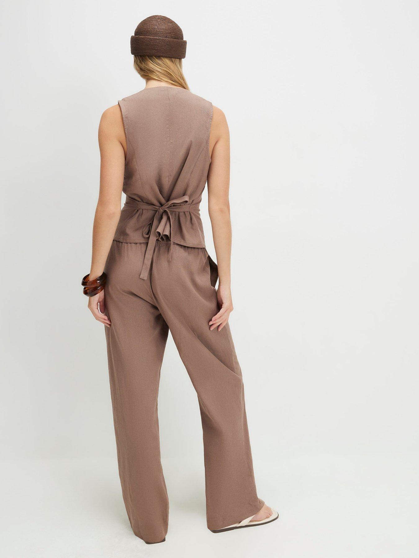 Image 2 of 5 of River Island Epp Linen Tapered Co-Ord Trousers - Beige