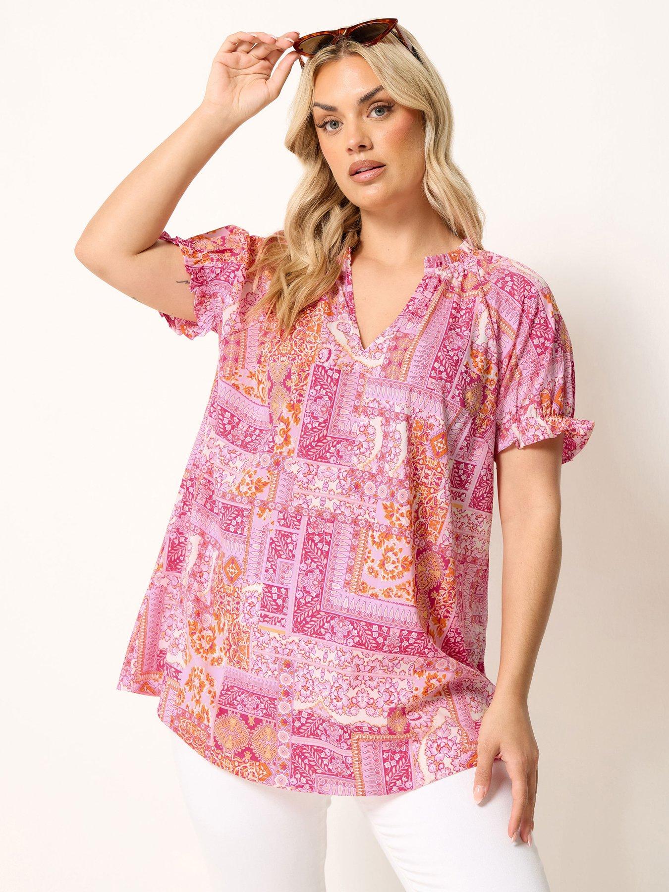 Yours Curve Tile Print Blouse - Pink