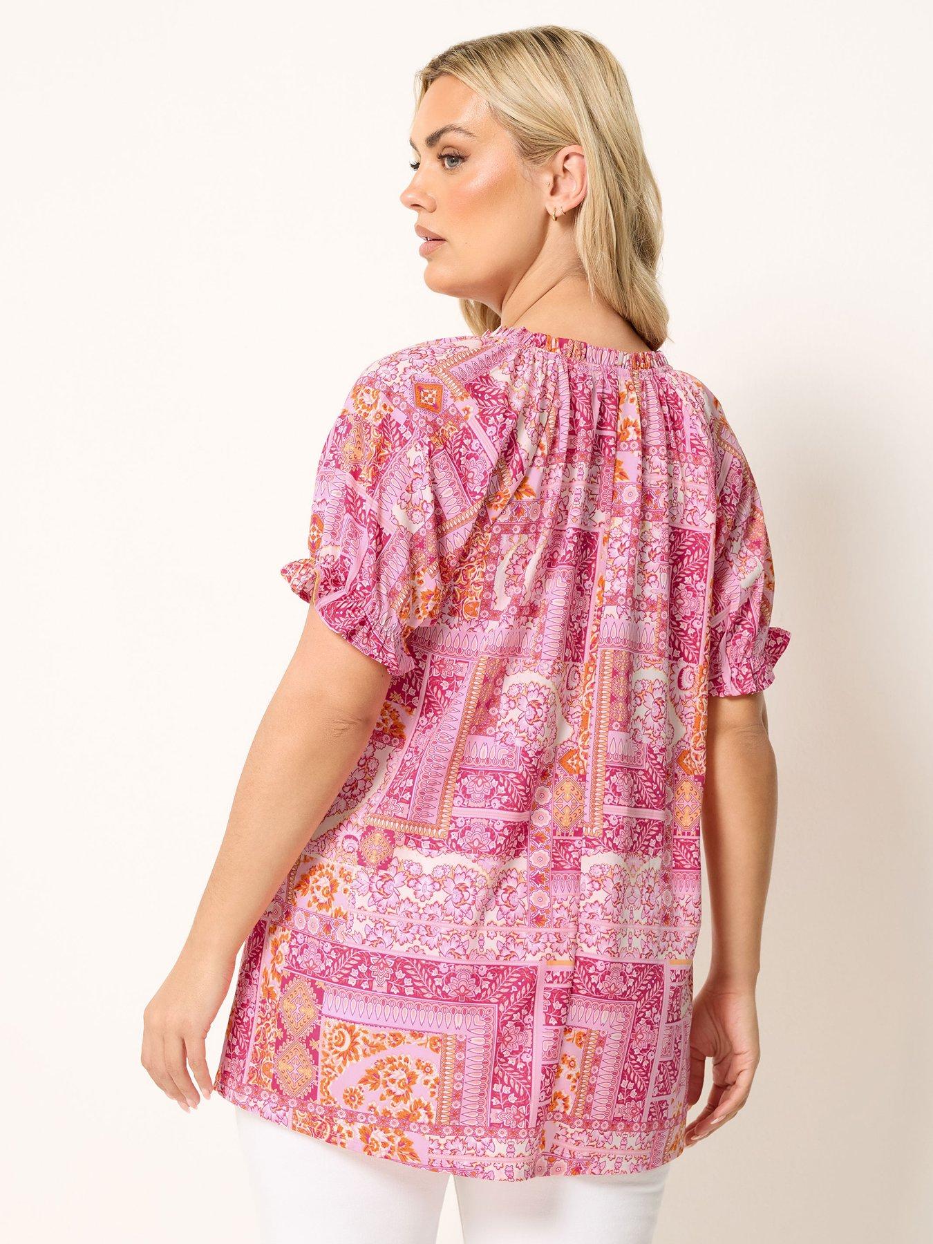 Image 2 of 4 of Yours Curve Tile Print Blouse - Pink