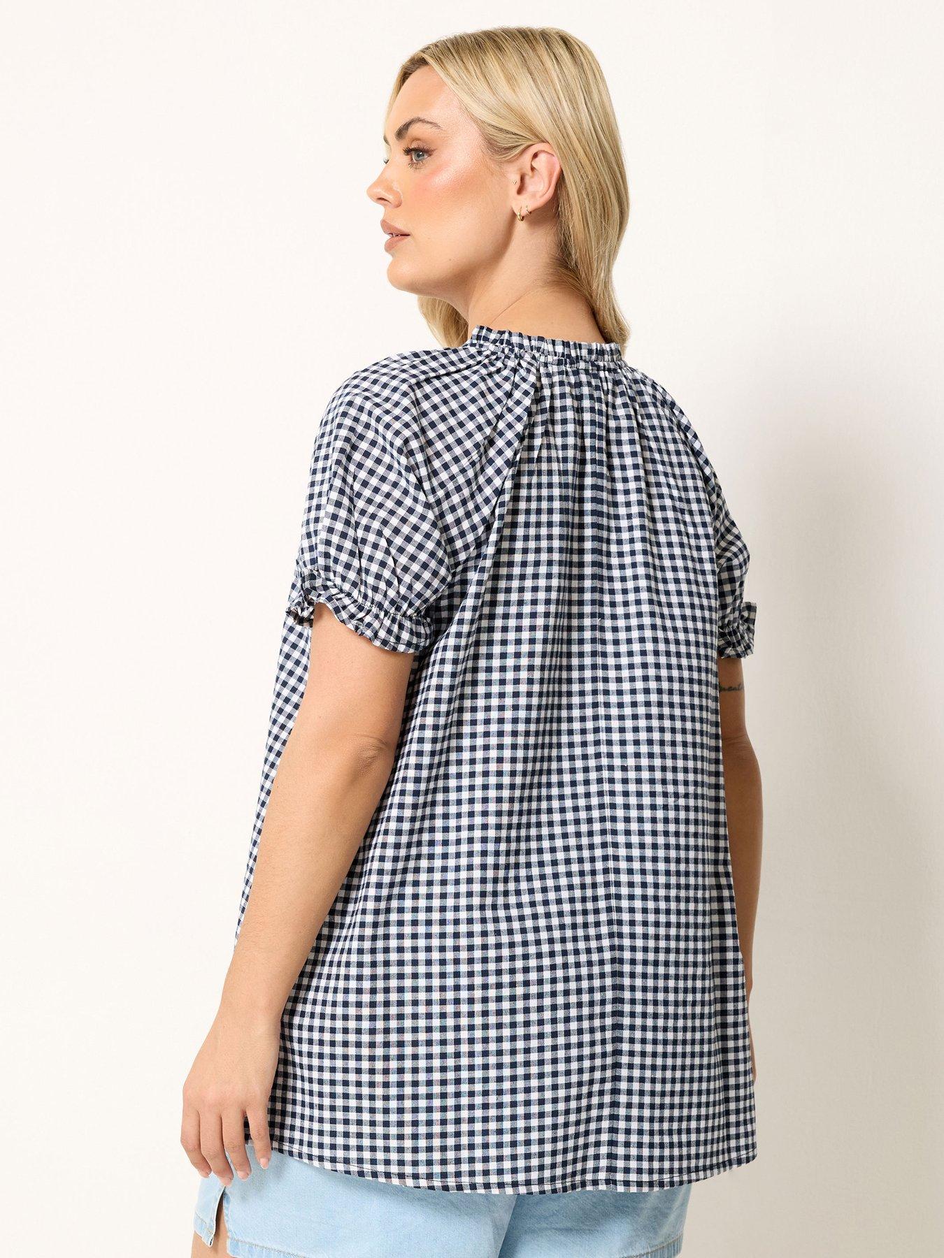 Image 2 of 4 of Yours Curve Gingham Notch Neck Blouse - Blue