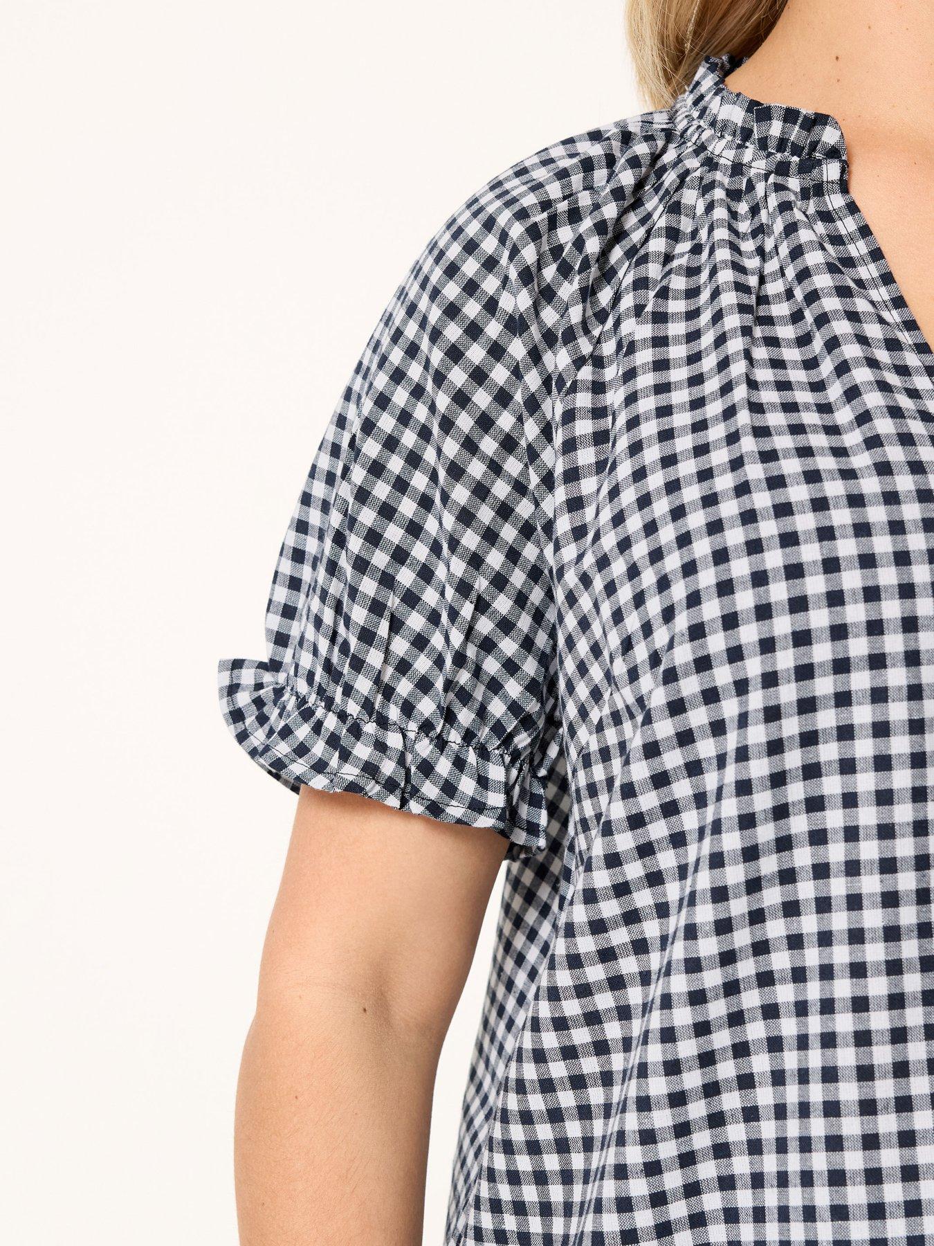 Image 4 of 4 of Yours Curve Gingham Notch Neck Blouse - Blue