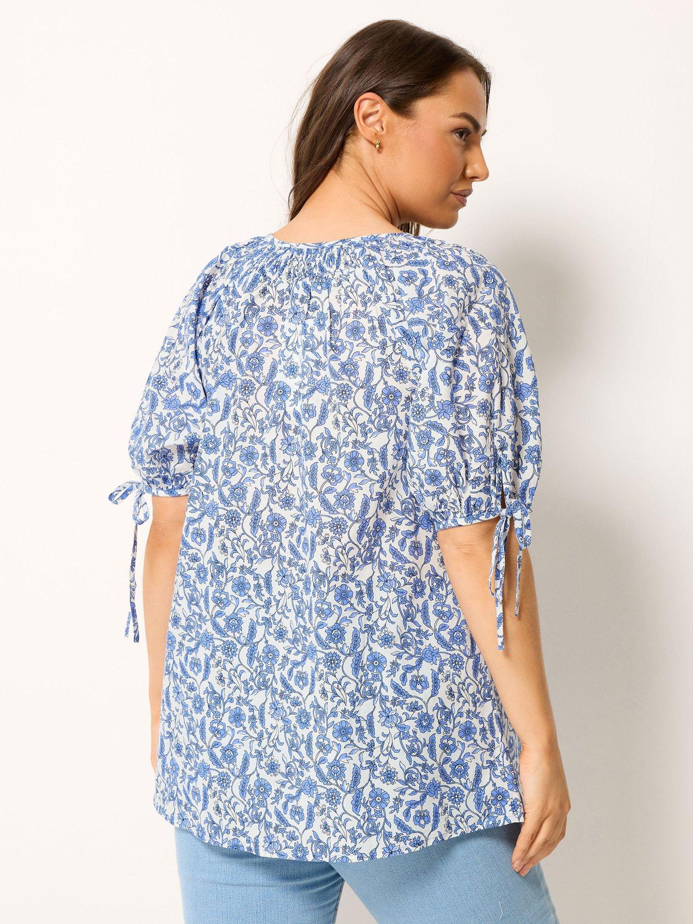 Image 2 of 4 of Yours Curve Floral Contrast Trim Blouse - Blue