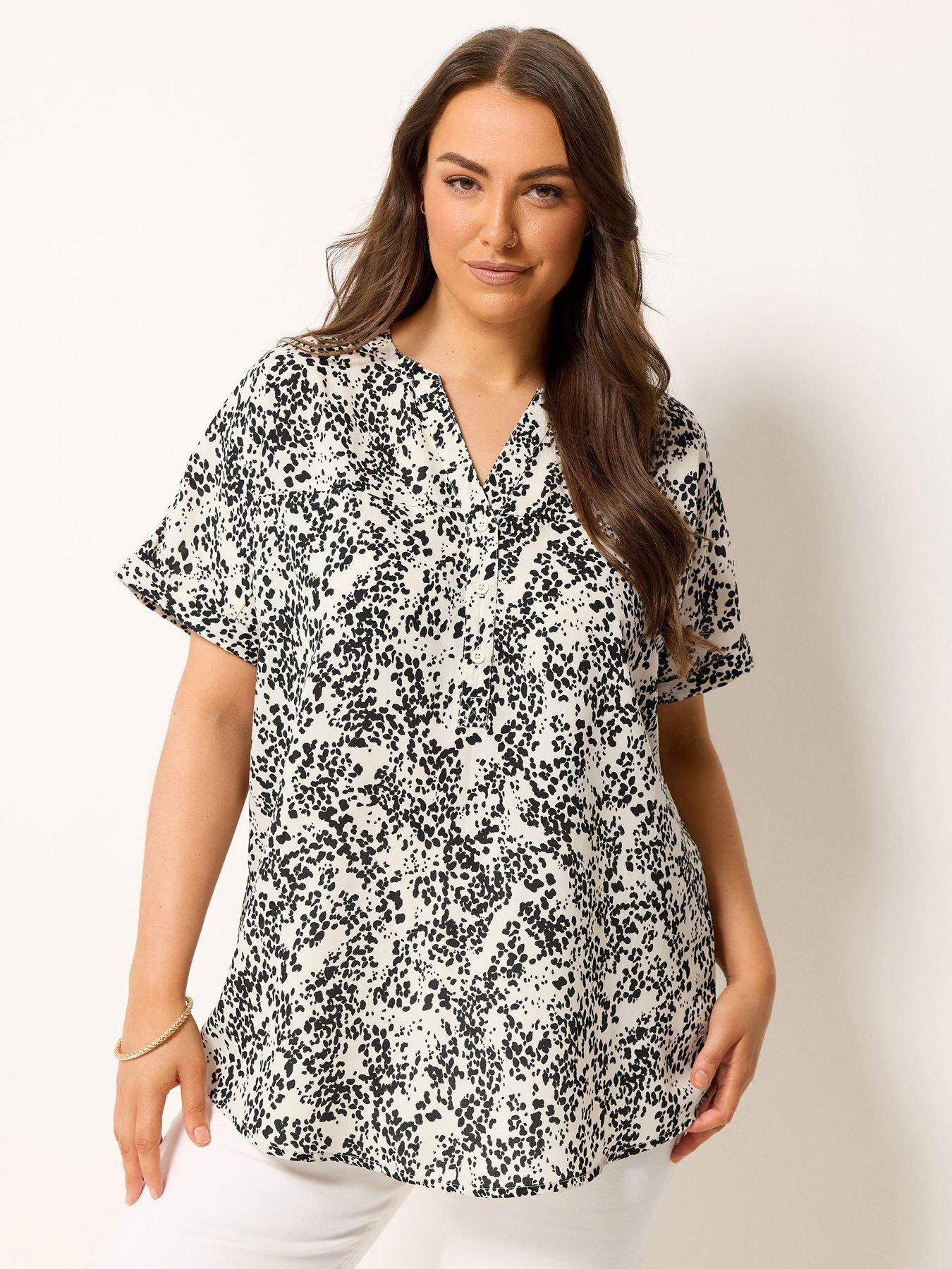 Yours Curve Dalmation Print Notch Neck Top - Cream