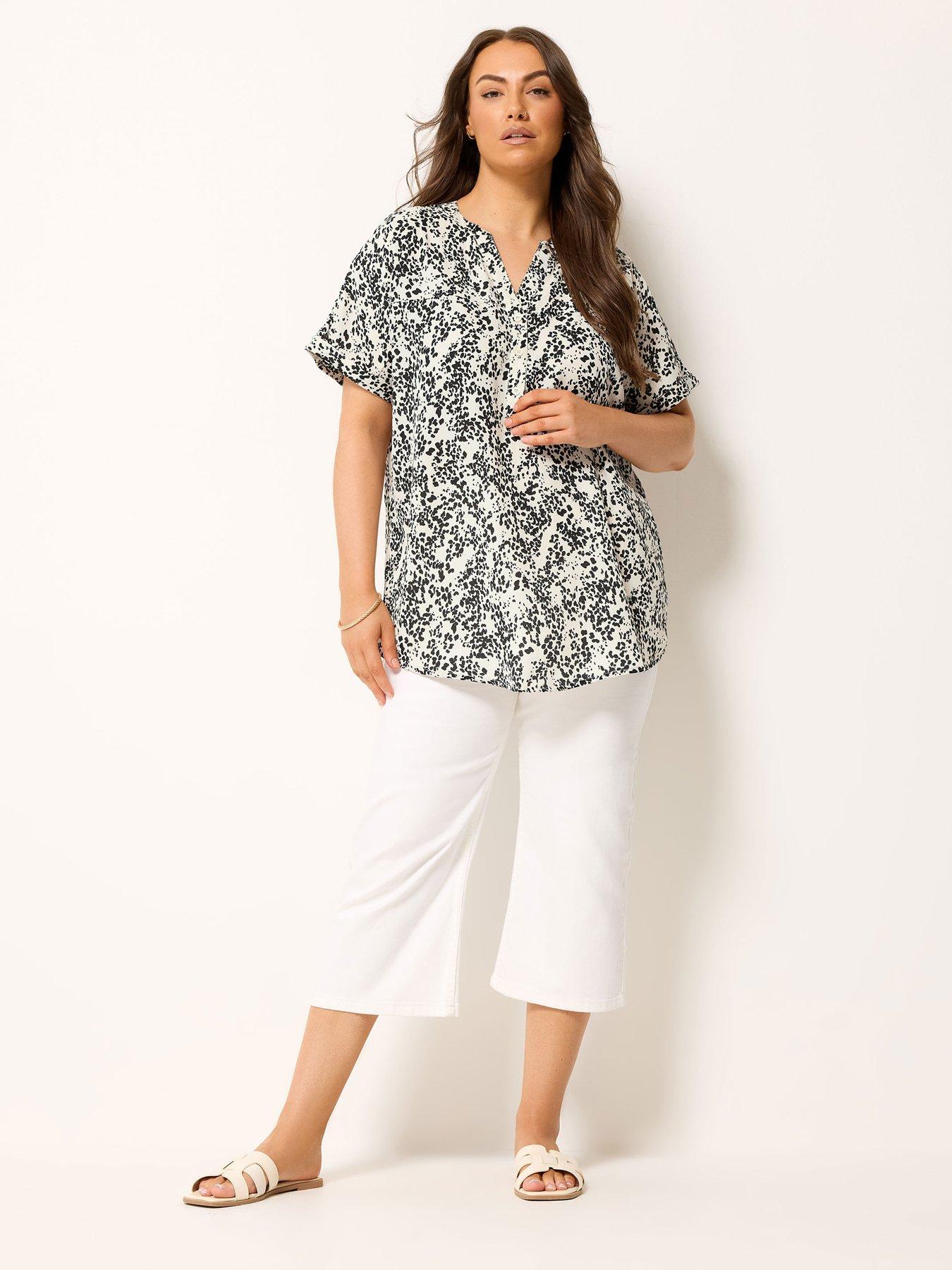 Image 3 of 4 of Yours Curve Dalmation Print Notch Neck Top - Cream