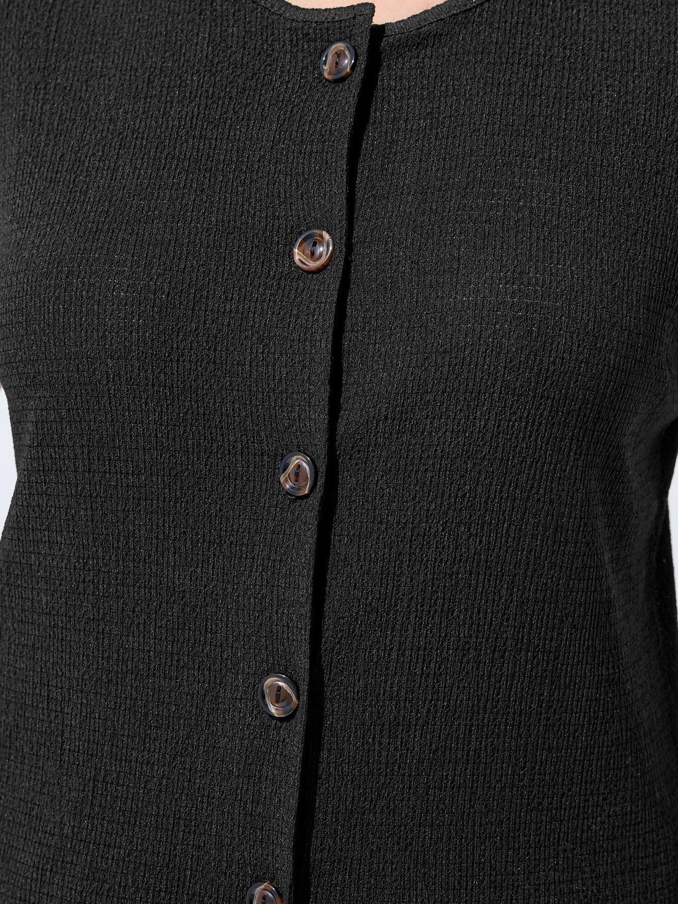Image 4 of 6 of Yours Curve Short Sleeve Textured Button Top Co Ord - Black