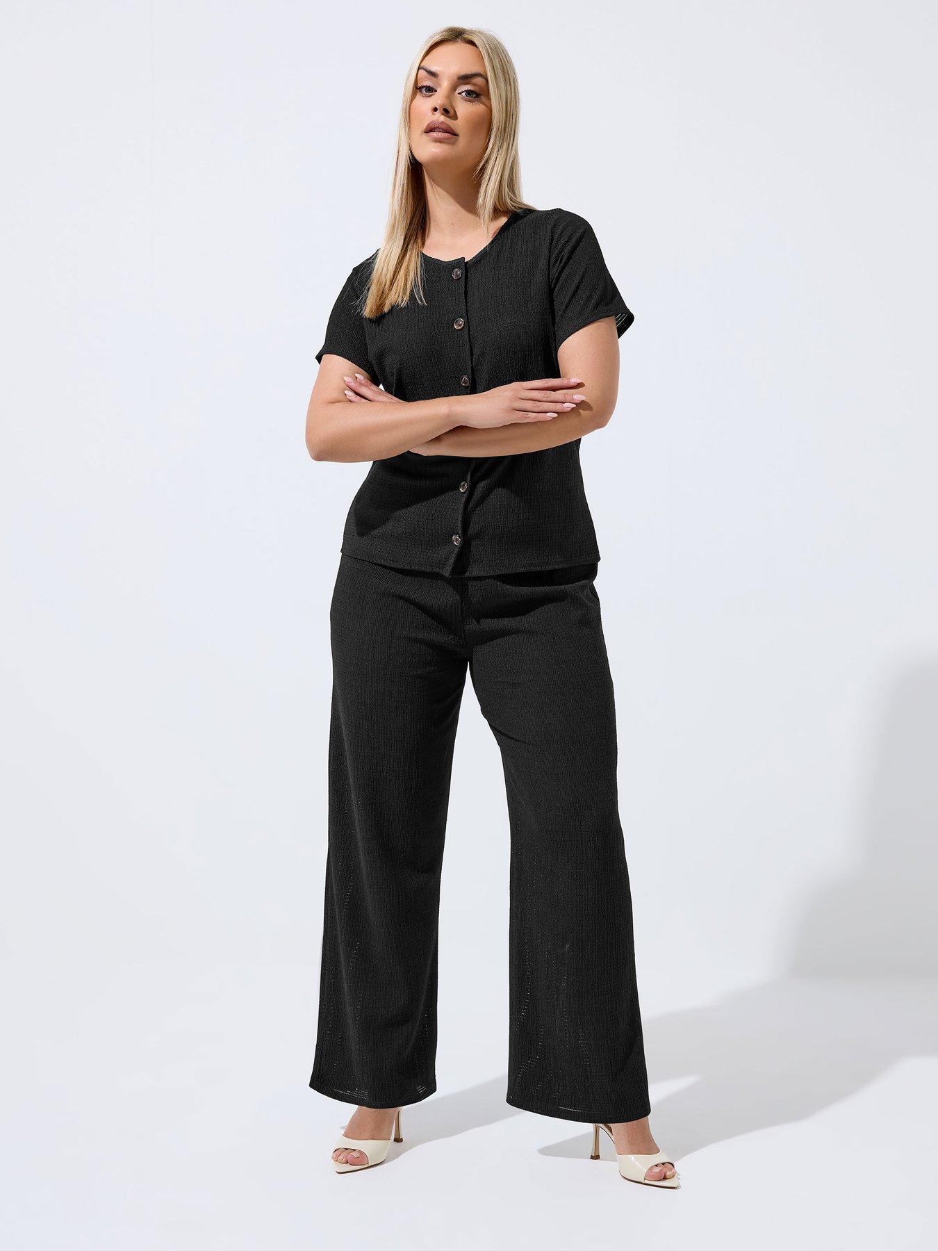 Image 5 of 6 of Yours Curve Short Sleeve Textured Button Top Co Ord - Black