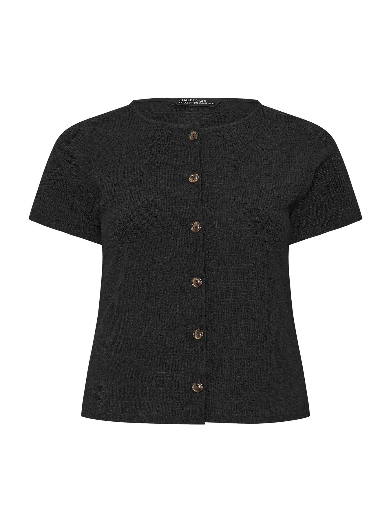 Image 6 of 6 of Yours Curve Short Sleeve Textured Button Top Co Ord - Black