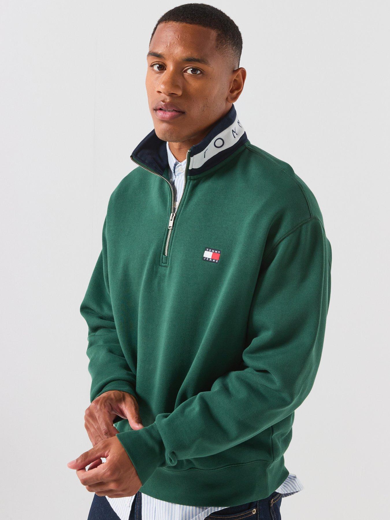 Tommy Jeans Relaxed Branded Collar 1/4 Zip Sweatshirt - Green