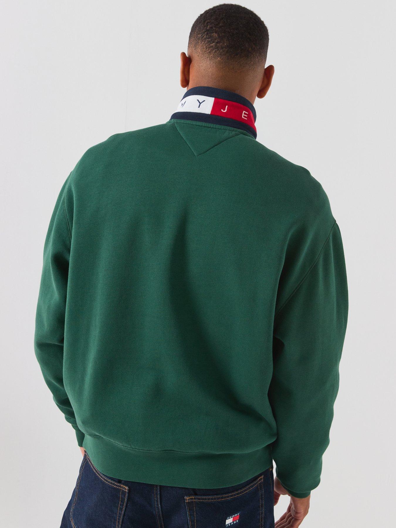 Image 2 of 6 of Tommy Jeans Relaxed Branded Collar 1/4 Zip Sweatshirt - Green