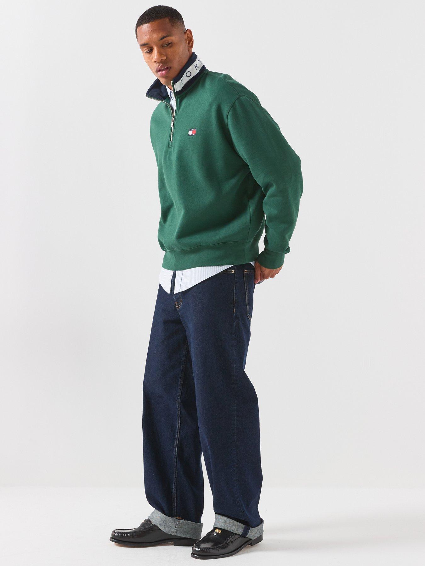 Image 3 of 6 of Tommy Jeans Relaxed Branded Collar 1/4 Zip Sweatshirt - Green