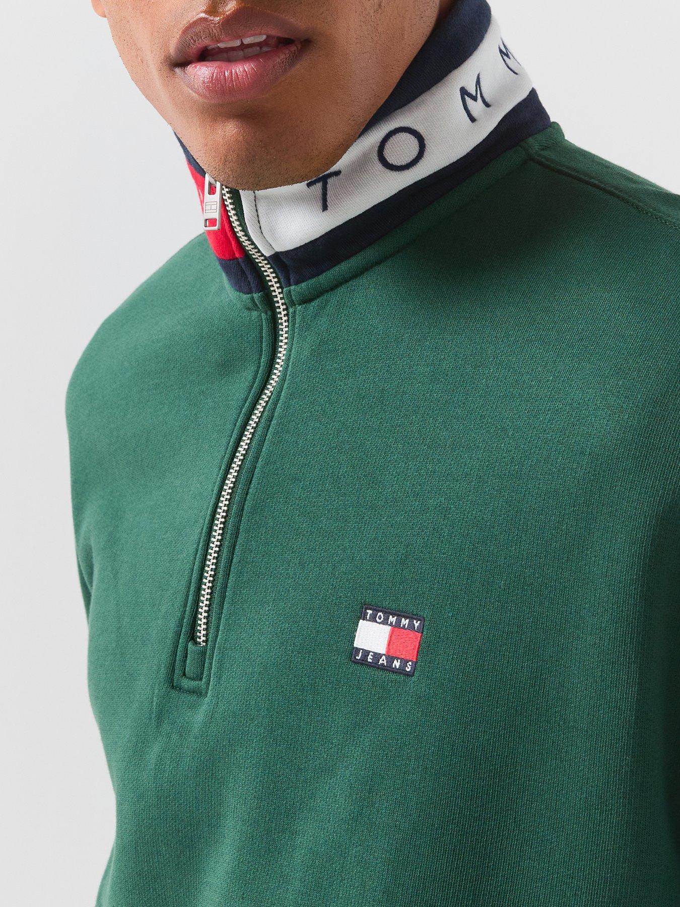 Image 4 of 6 of Tommy Jeans Relaxed Branded Collar 1/4 Zip Sweatshirt - Green
