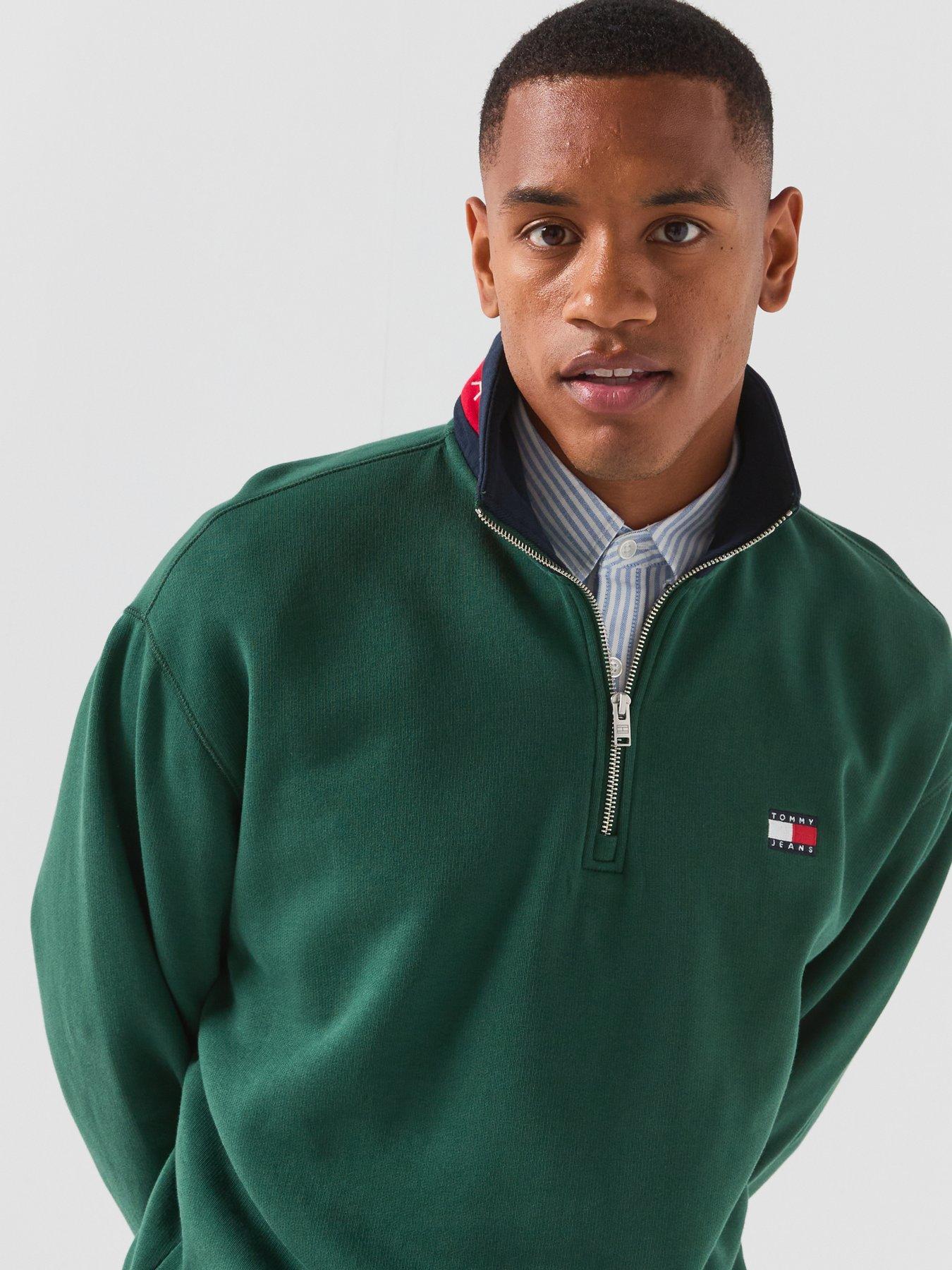 Image 5 of 6 of Tommy Jeans Relaxed Branded Collar 1/4 Zip Sweatshirt - Green