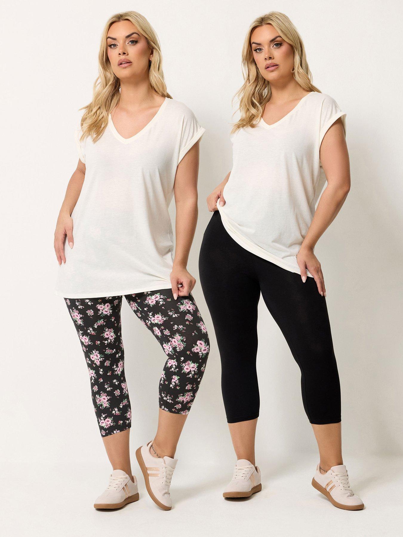 Image 1 of 4 of Yours Curve 2 Pack Crop Leggings - Black