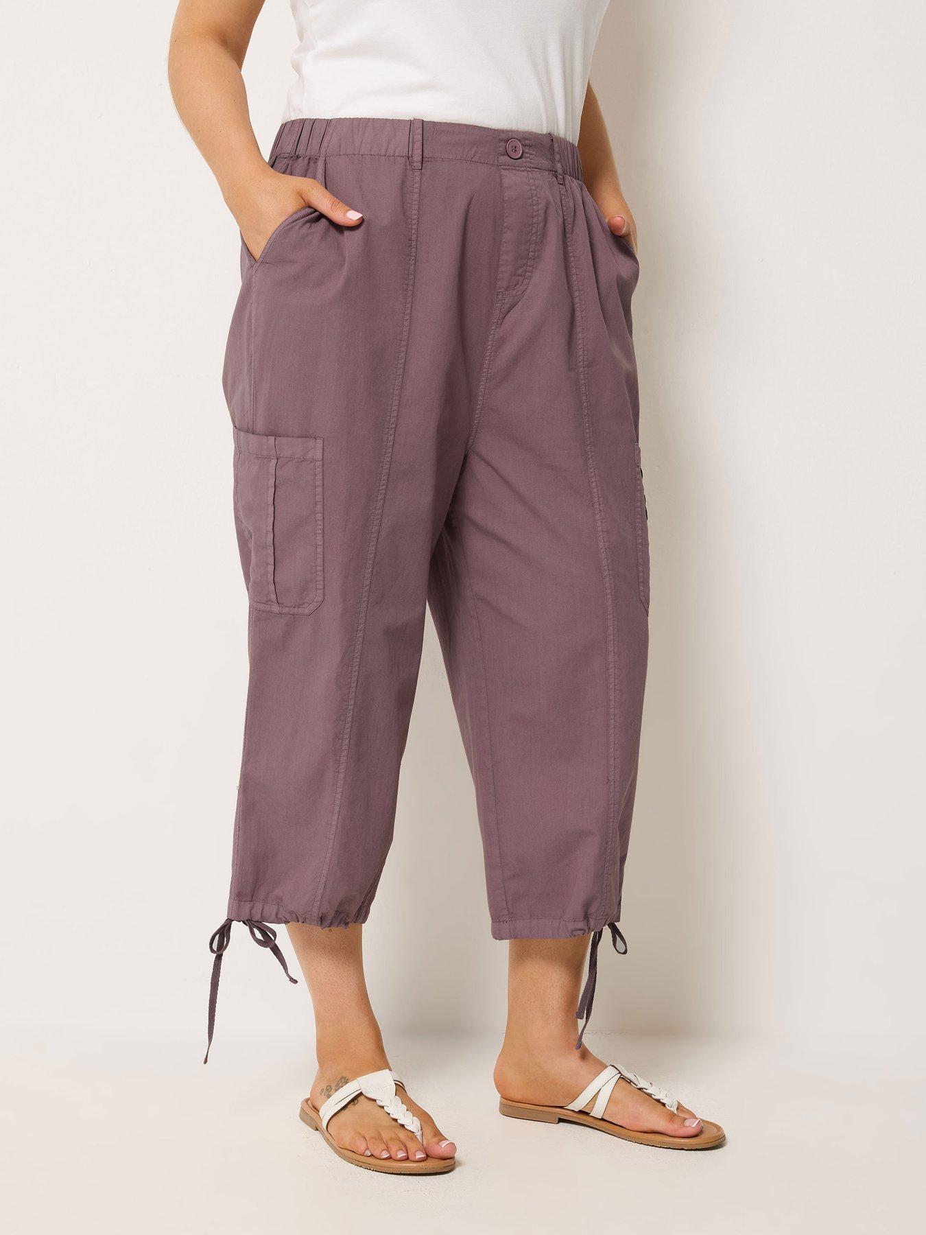 Yours Curve Woven Cargo Crop Trouser - Pink