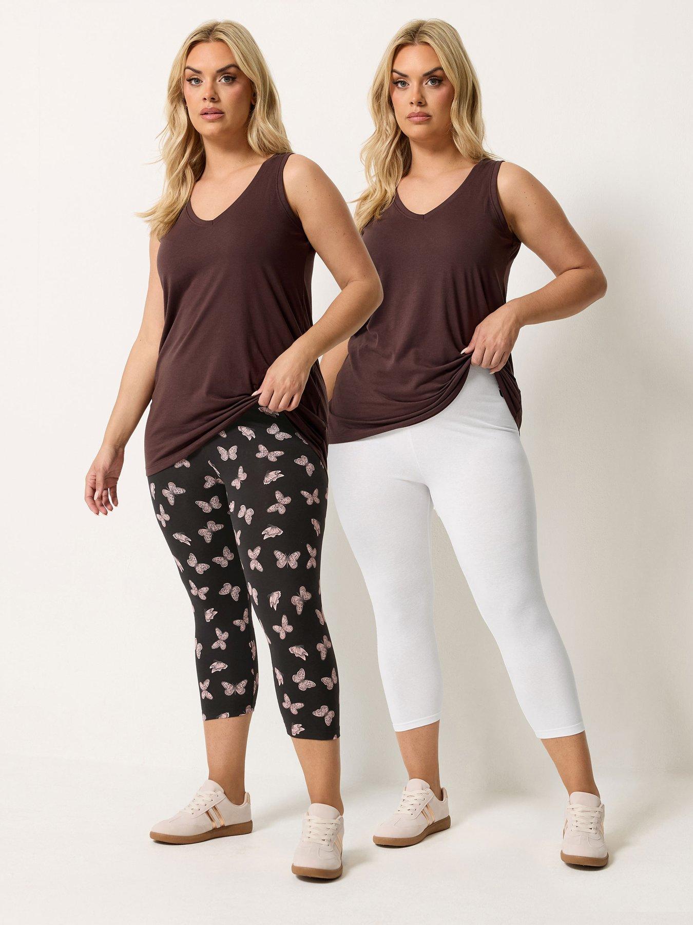 Image 1 of 4 of Yours Curve 2-Pack Printed Crop Leggings - White