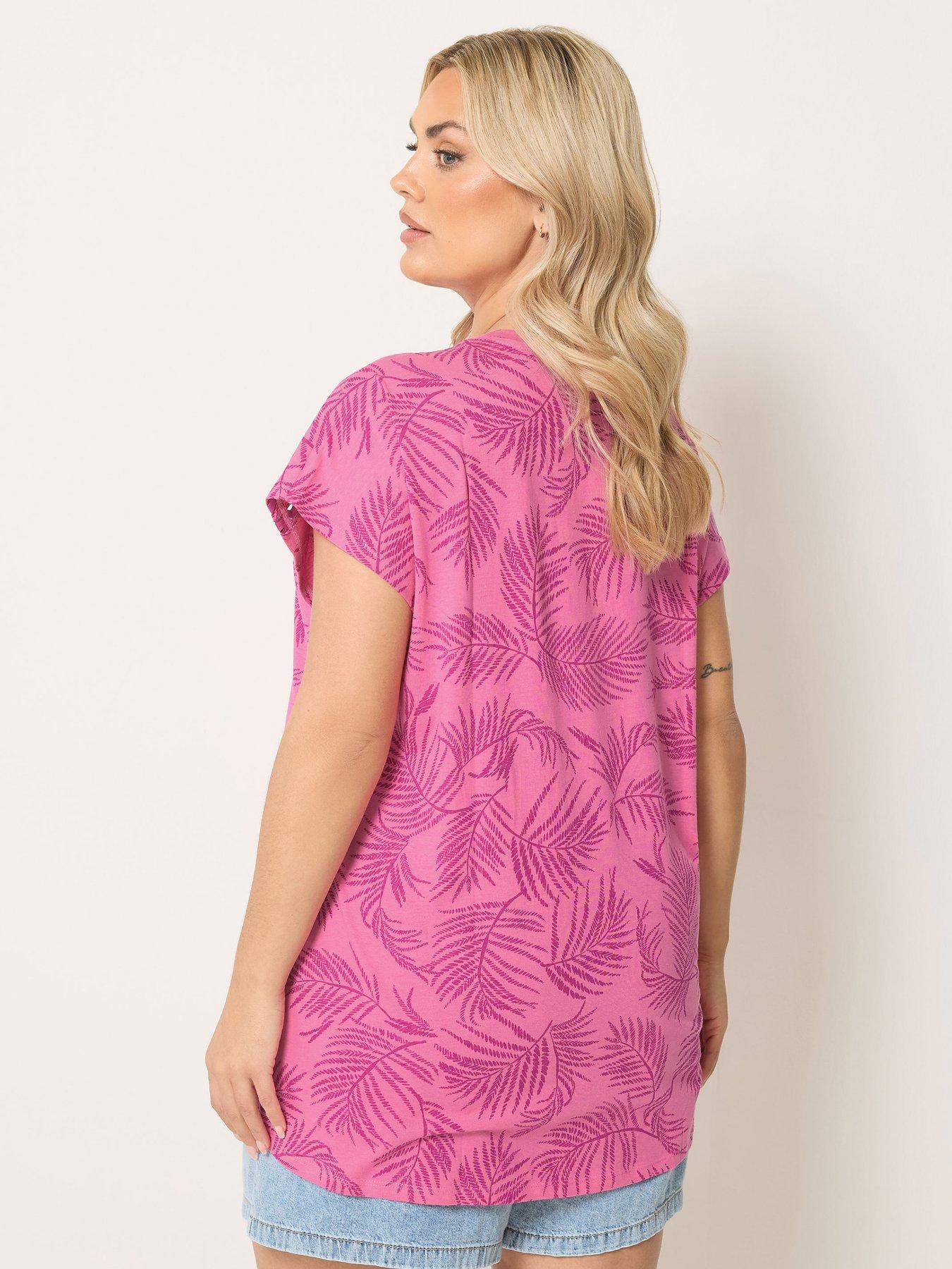 Image 2 of 4 of Yours Curve Printed Ric Rac Insert T-Shirt - Pink