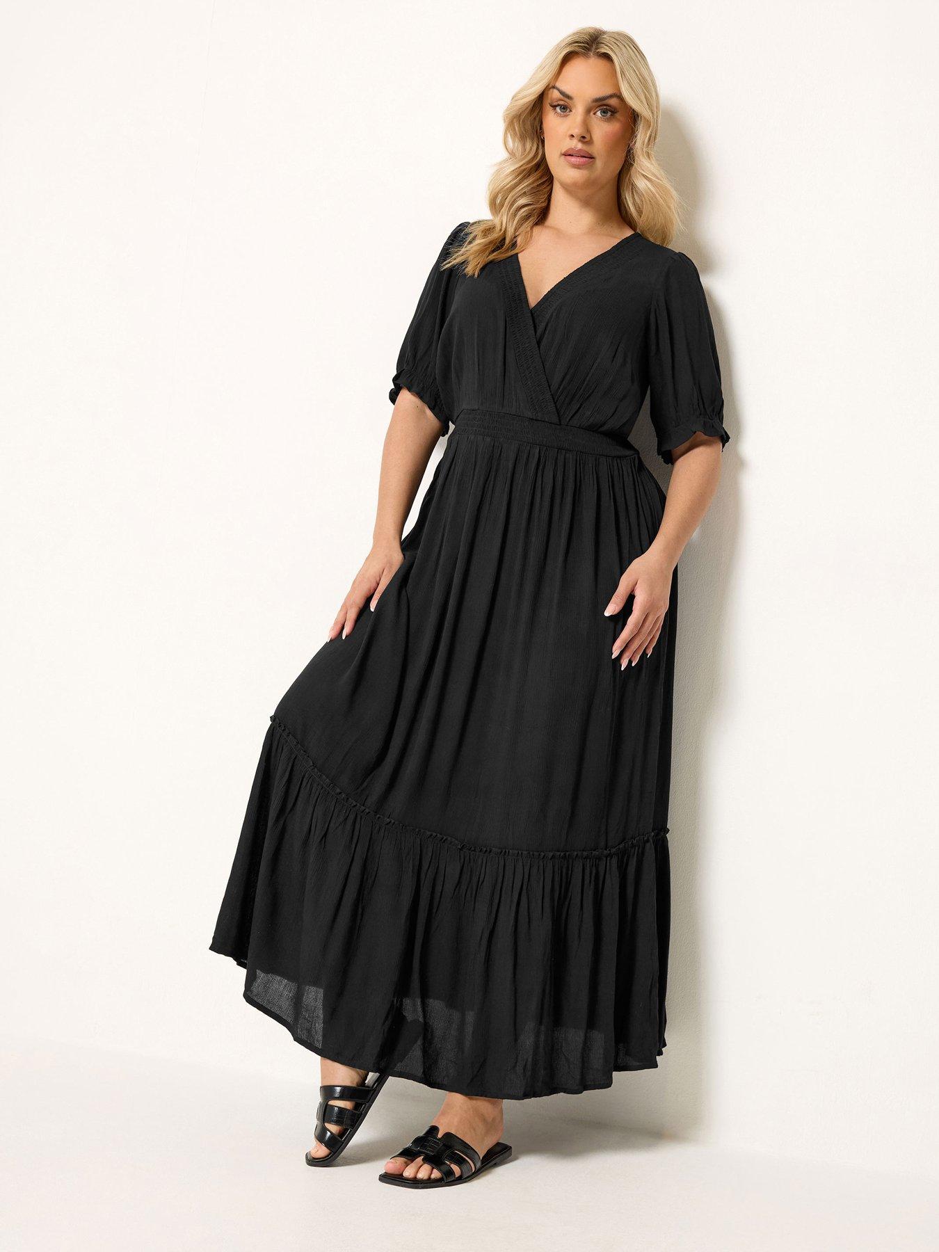 Image 1 of 4 of Yours Curve Shirred Neck Maxi Dress - Black