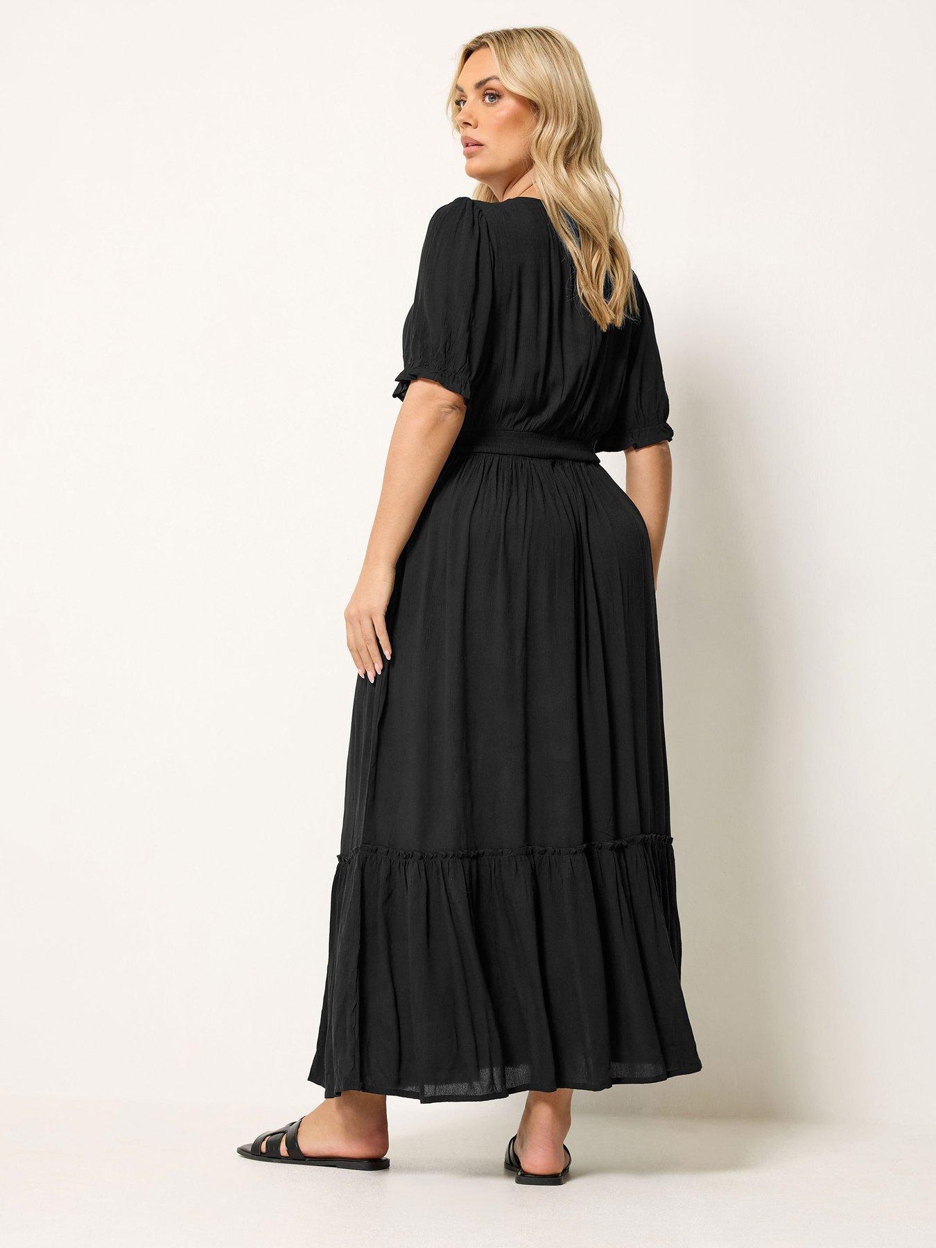 Image 2 of 4 of Yours Curve Shirred Neck Maxi Dress - Black