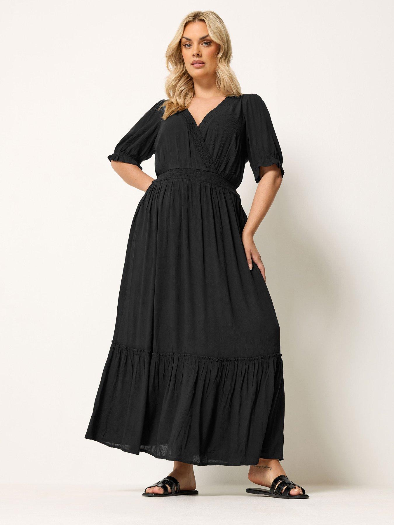 Image 3 of 4 of Yours Curve Shirred Neck Maxi Dress - Black