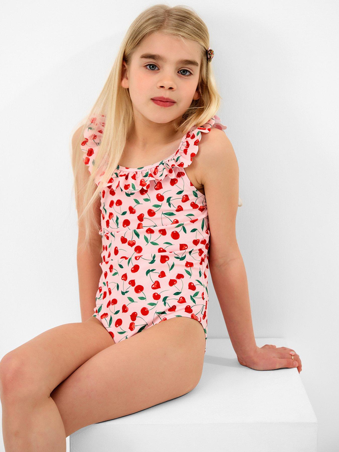 Accessorize Girls Cherry Frill Swimsuit - Pink