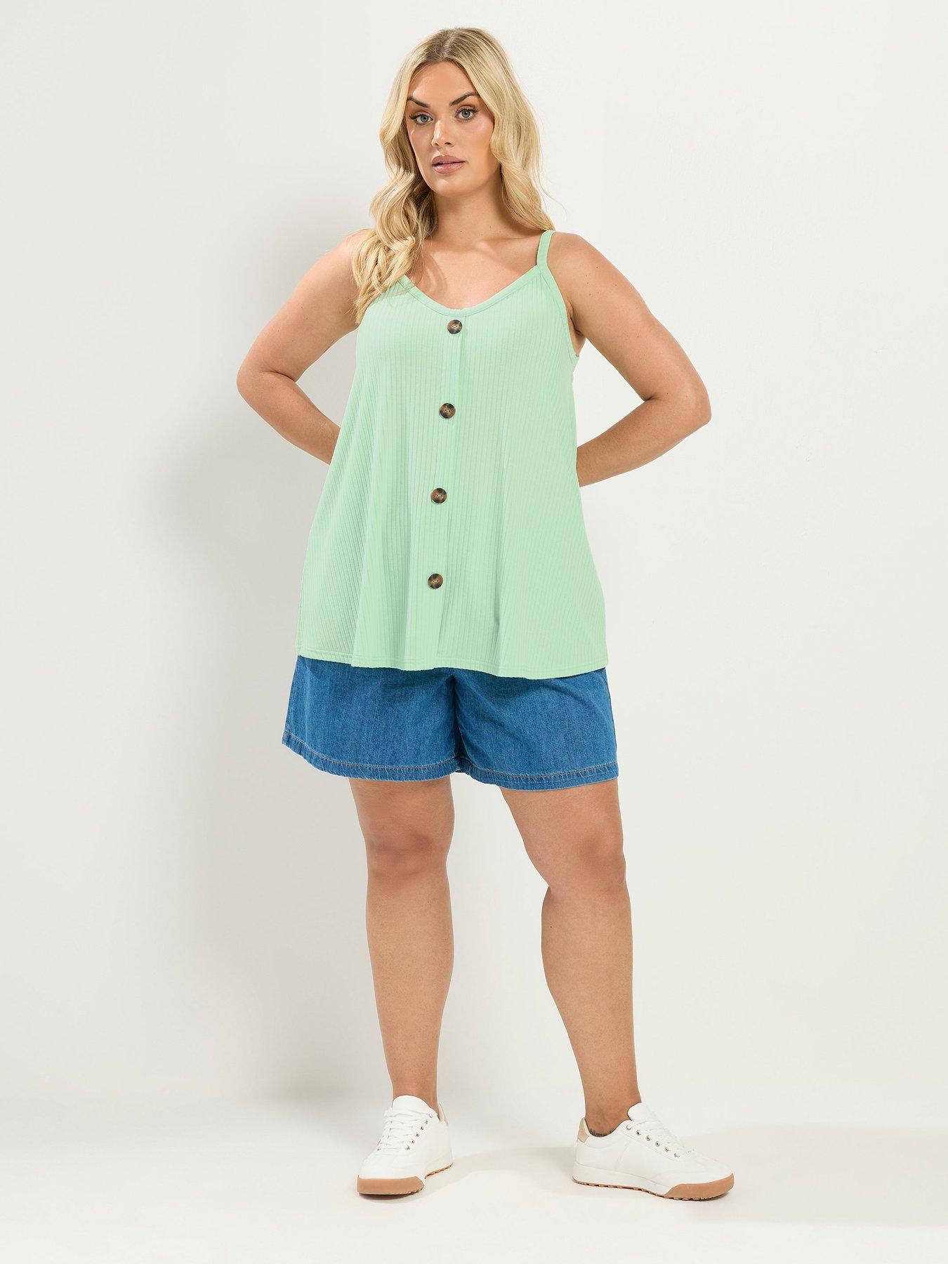 Image 3 of 4 of Yours Curve Button Rib Swing Cami - Green