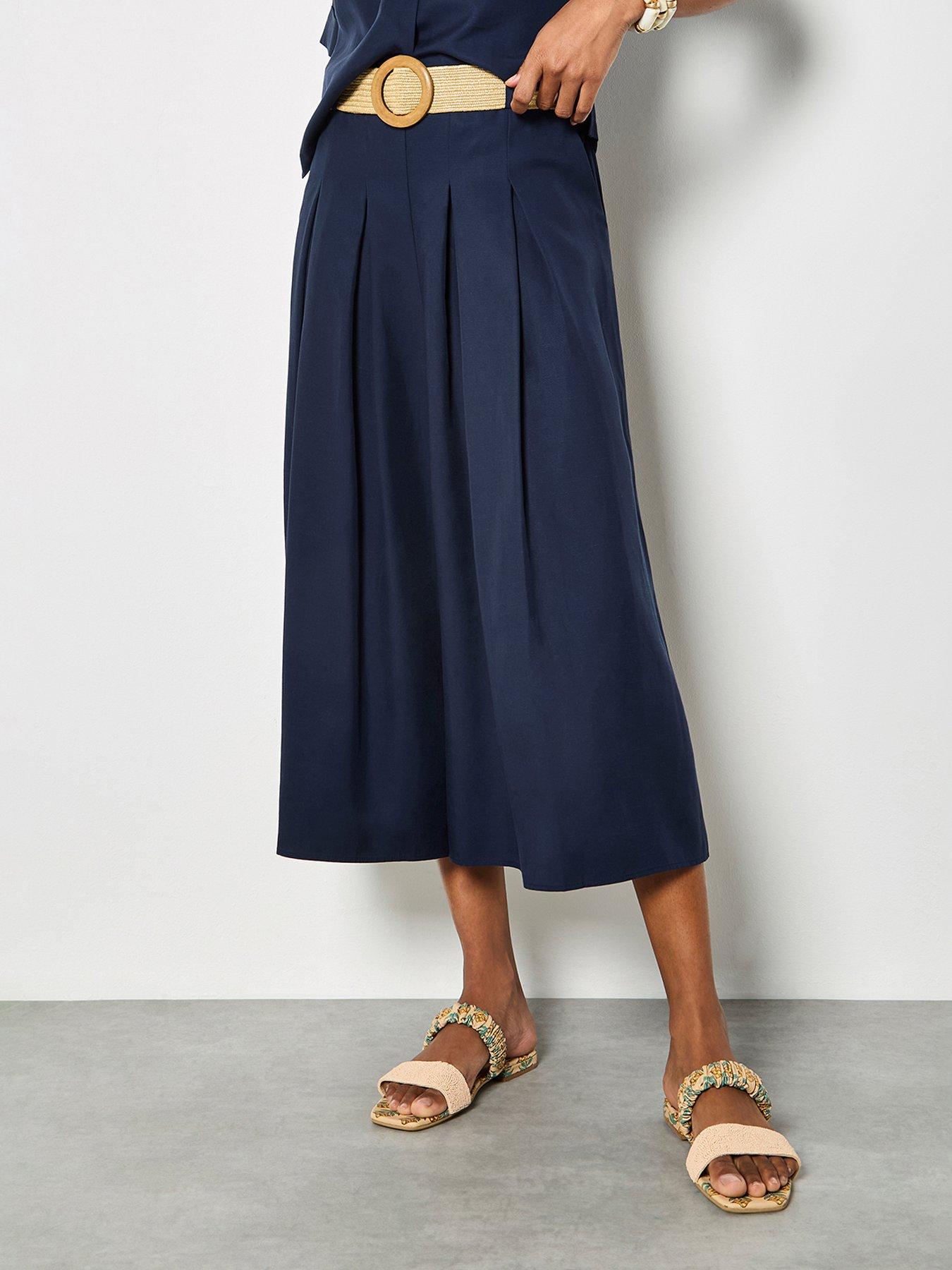 Apricot Linen Mix Wide Leg Pleated Trouser - Blue