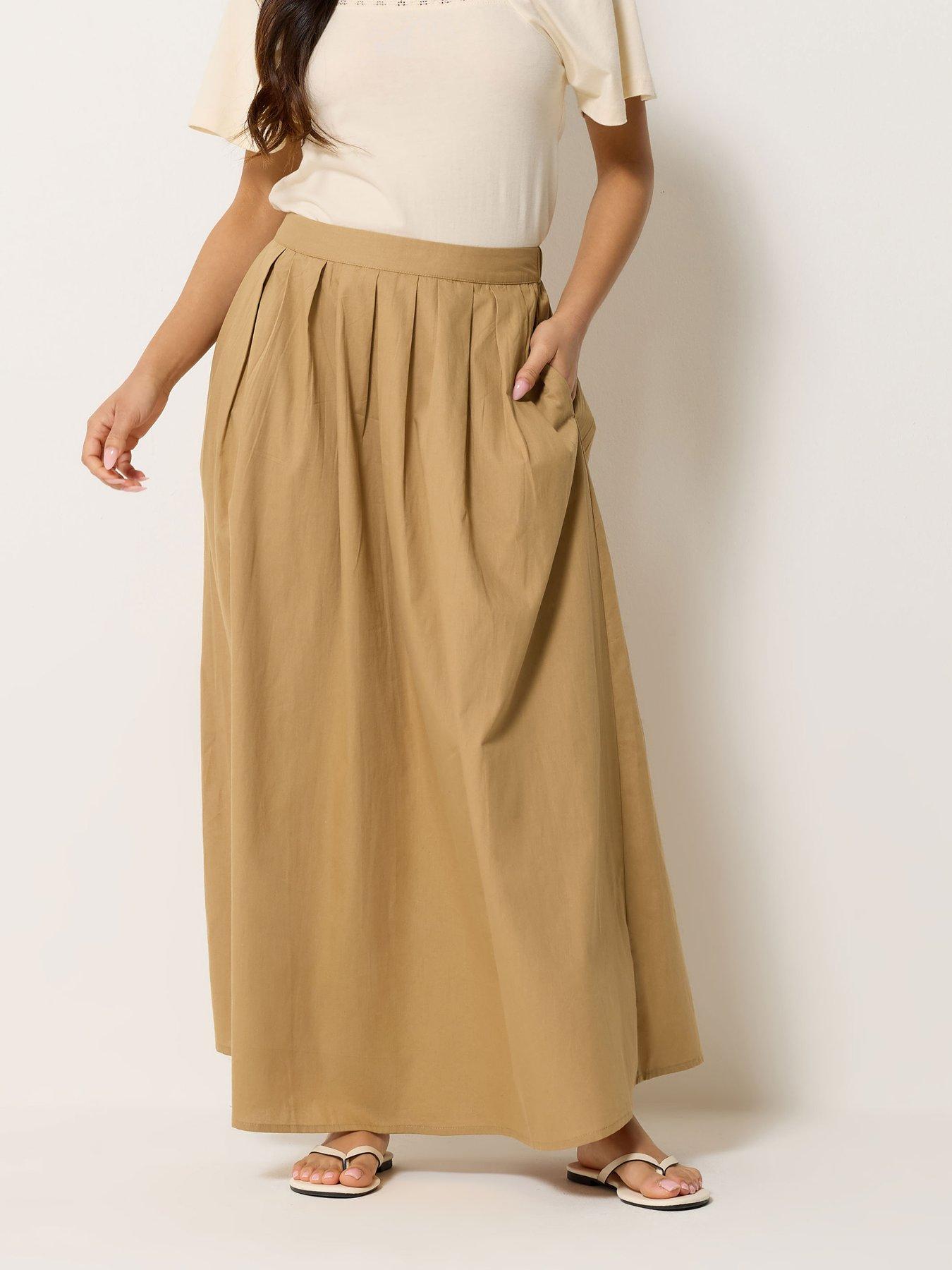 Image 1 of 4 of PixieGirl Petite Poplin Full Maxi Skirt - Brown
