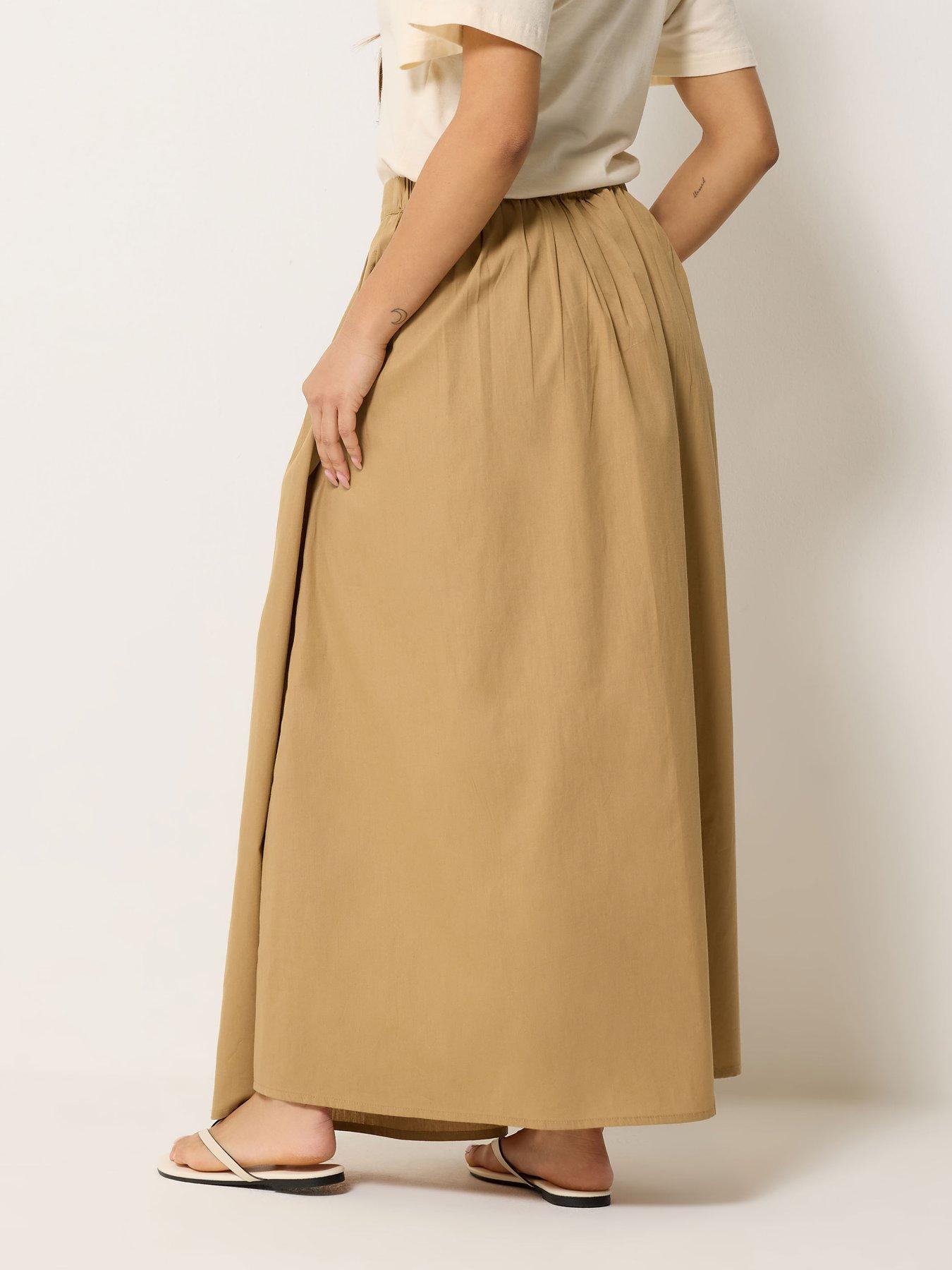 Image 2 of 4 of PixieGirl Petite Poplin Full Maxi Skirt - Brown