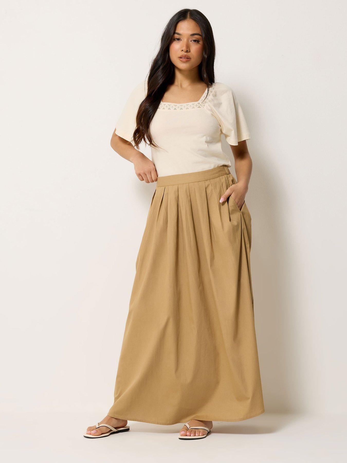 Image 3 of 4 of PixieGirl Petite Poplin Full Maxi Skirt - Brown