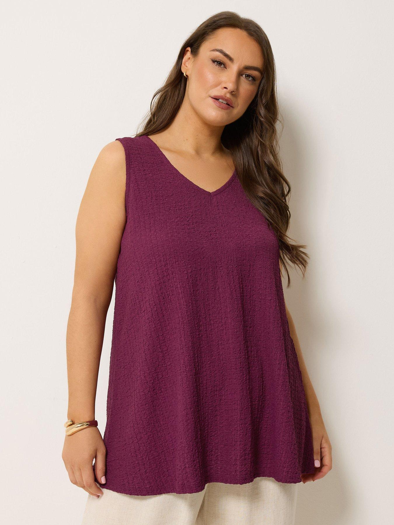 Yours Curve Textured V-Neck Swing Vest - Purple