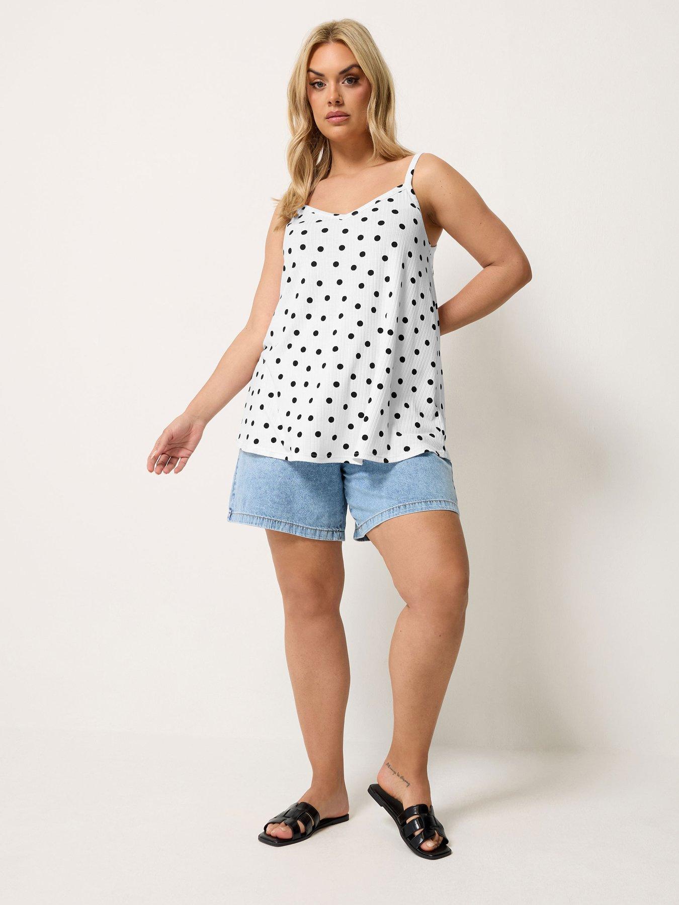 Image 3 of 5 of Yours Curve Spot&nbsp;Printed Rib Swing Cami Top -&nbsp;White